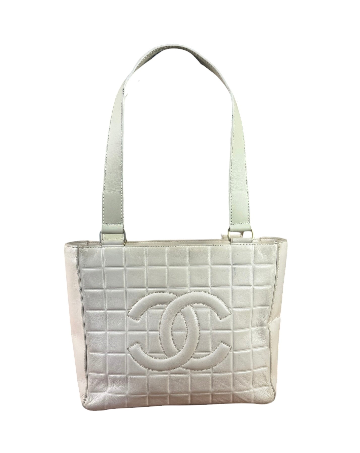 Chanel White Leather Chocolate Bar CC Tote Bag 2002
