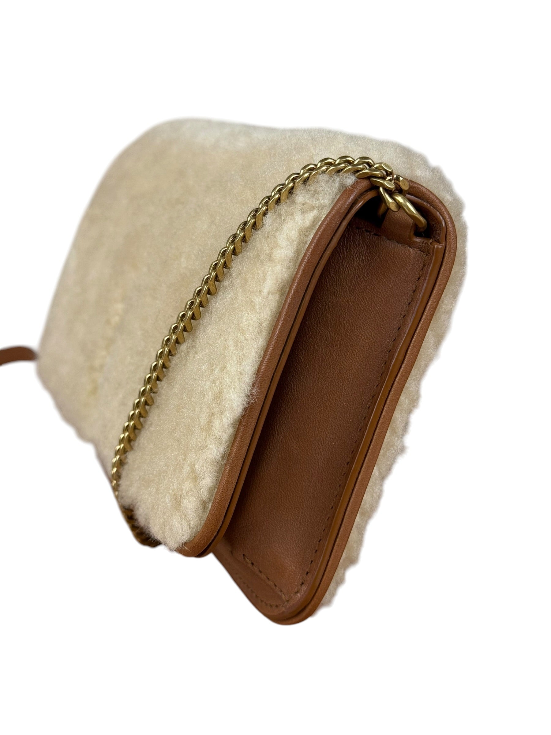 Saint Laurent Shearling/Leather Mini Flap Shoulder Bag