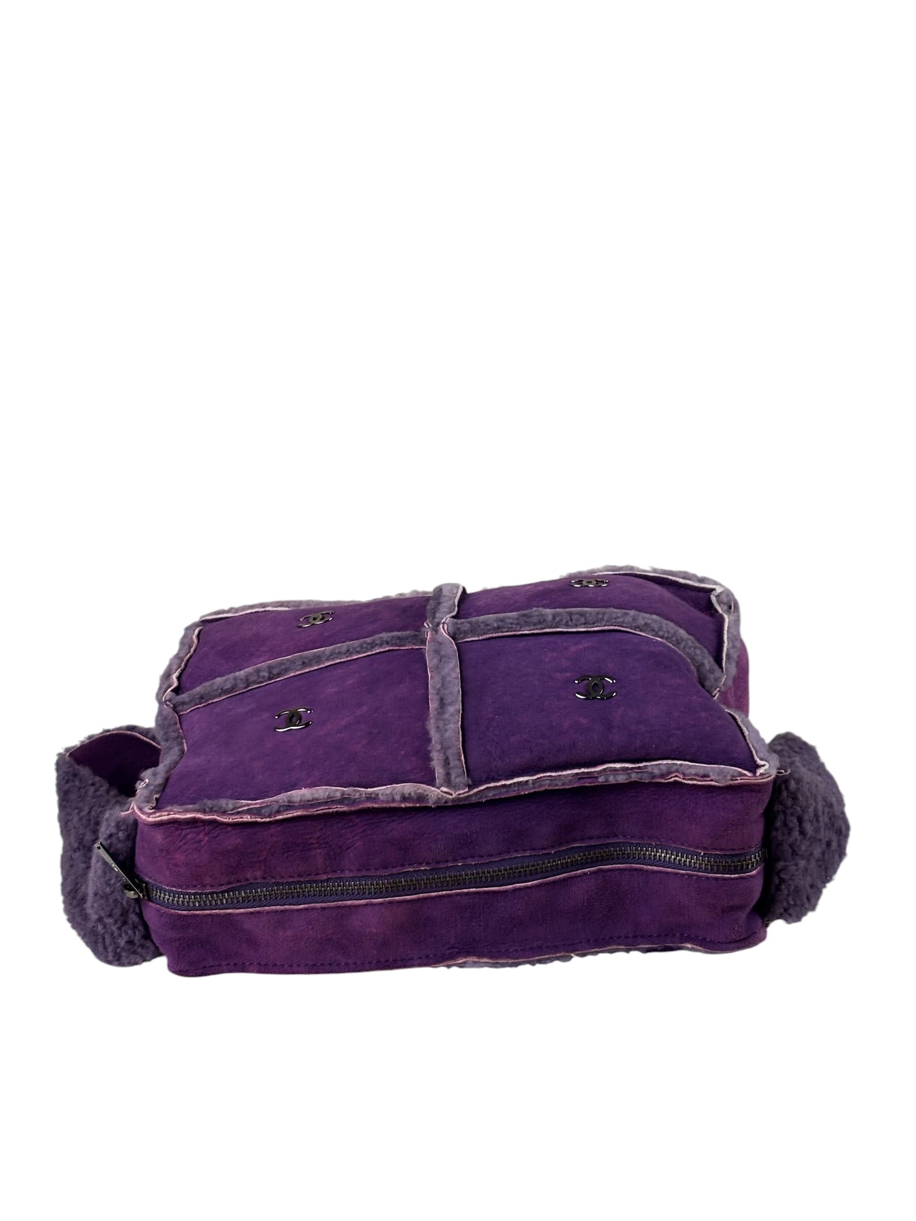 Chanel Vintage Purple Shearling/Suede Patchwork Shoulder Bag 2000