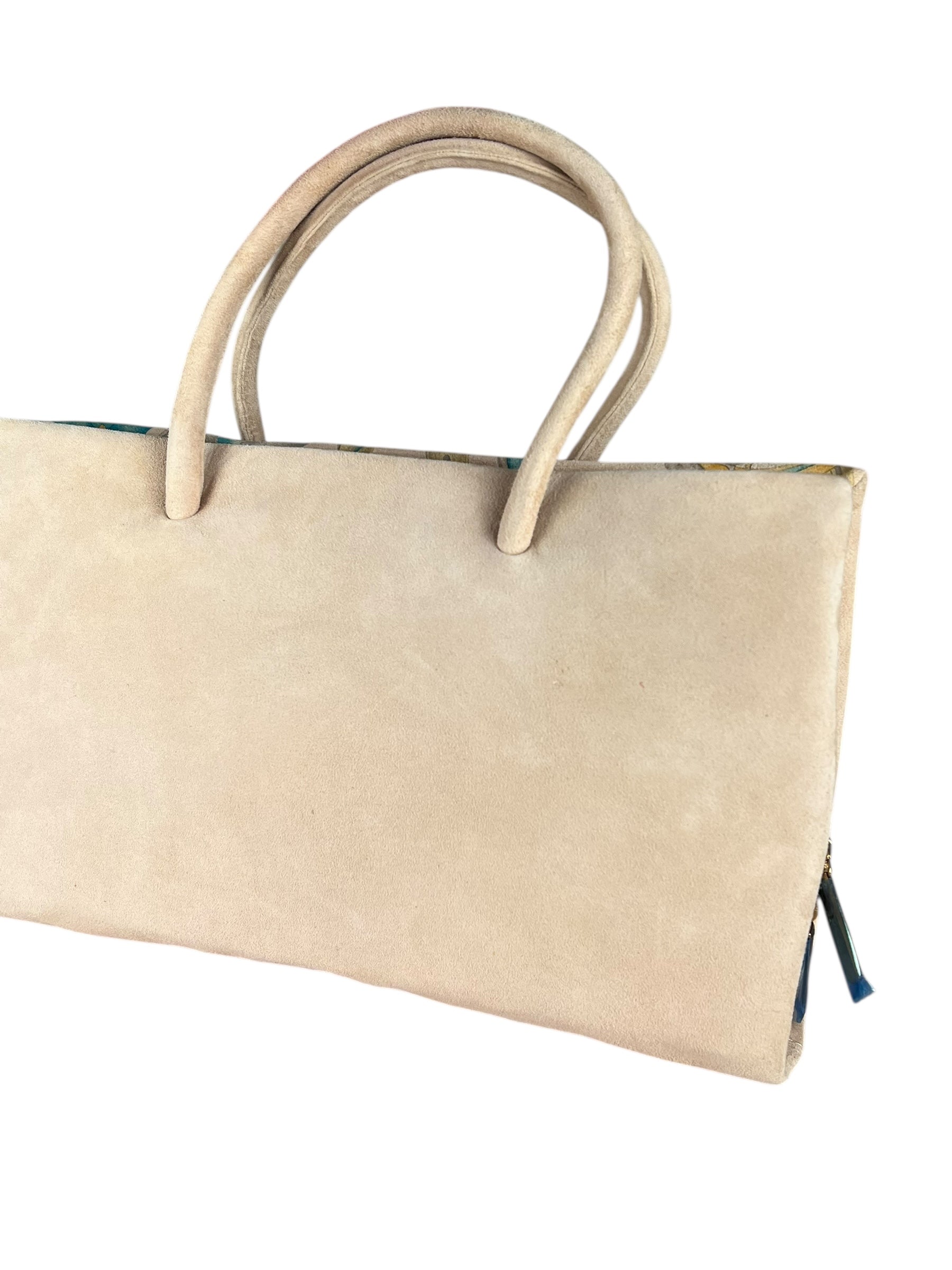 Loewe Vintage Floral Print Suede Handbag