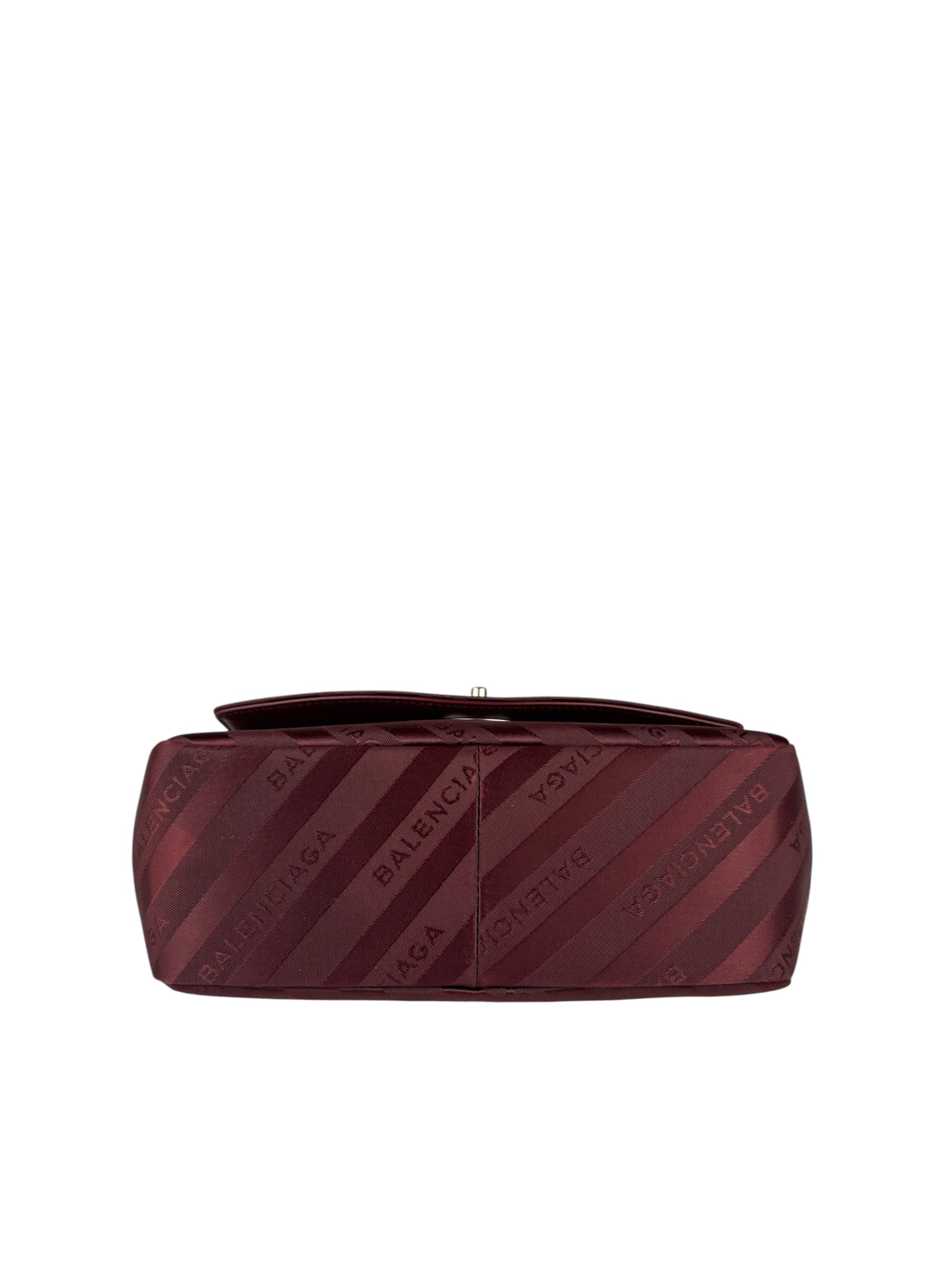 Balenciaga Burgundy Satin Jacquard Round S Lock Shoulder Bag