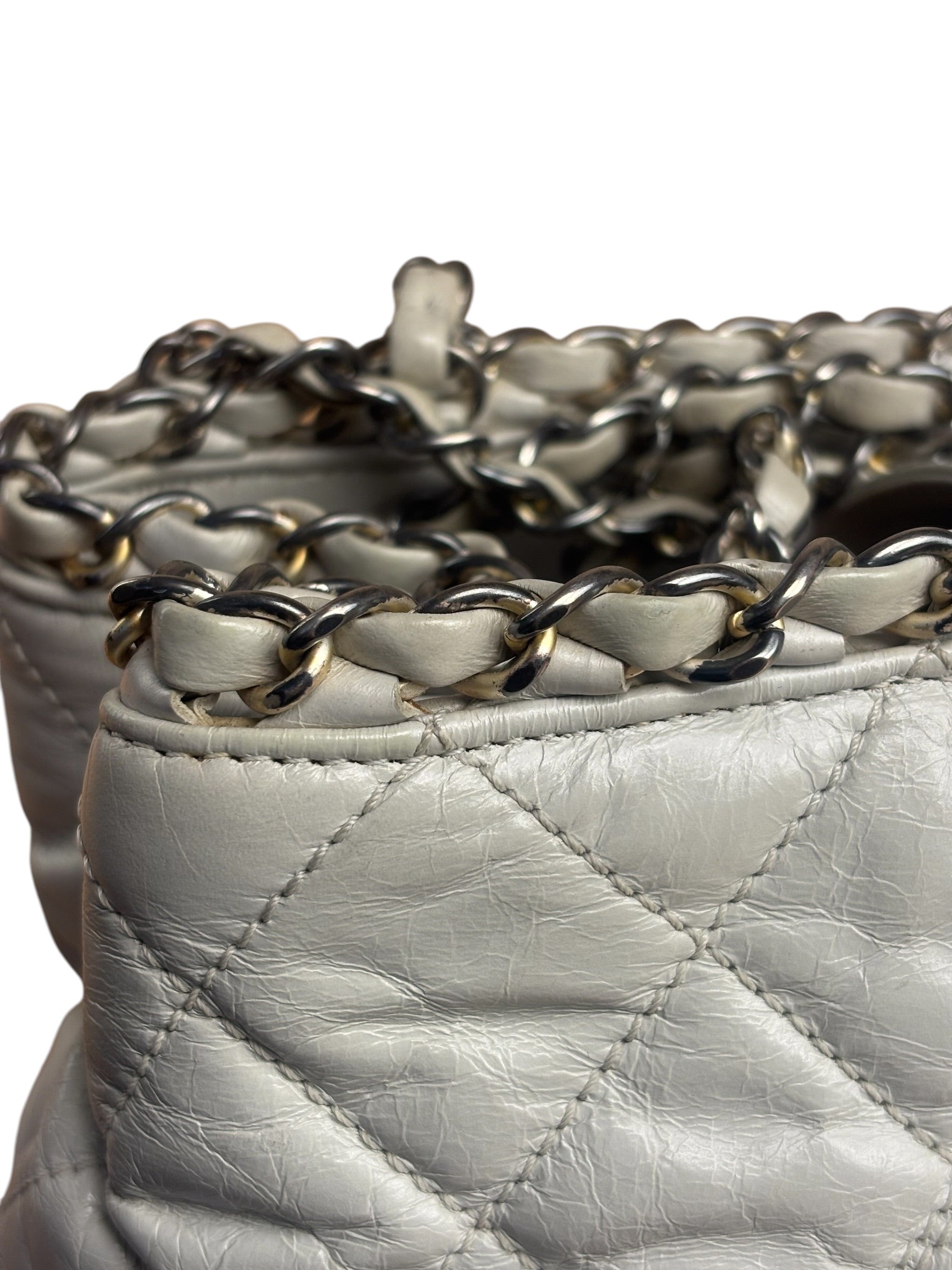 Chanel Vintage White Quilted Leather Chain Me Tote 2010