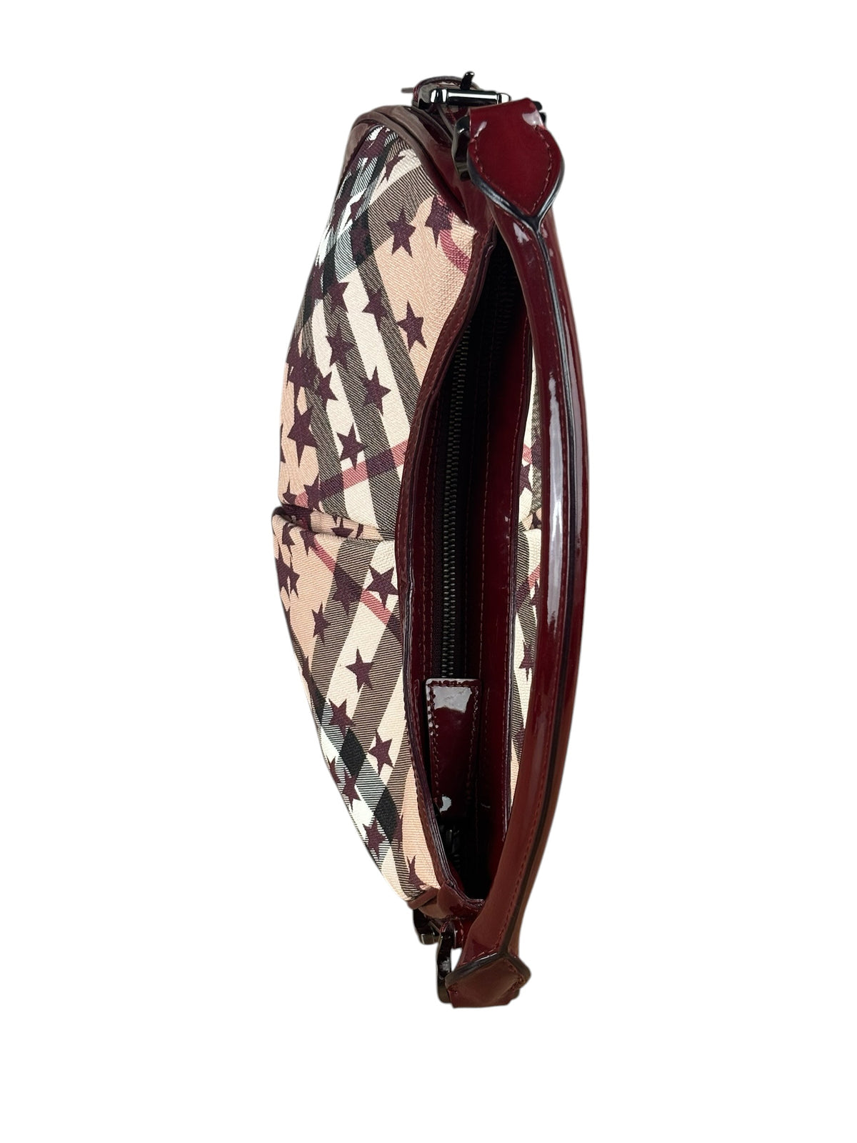Burberry Berry Red Patent Trim Super Nova Stars Small Hernville Hobo Bag
