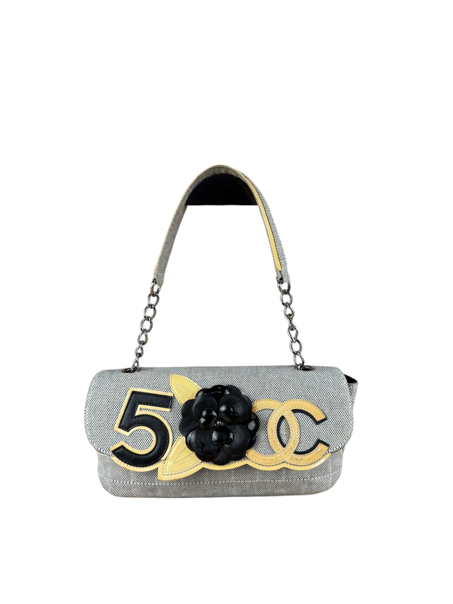 Chanel 2005 Canvas Camellia No. 5 Flap Shoulder Bag
