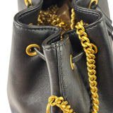 Valentino Black Leather Garavani Mini V Logo Signature Bucket Bag