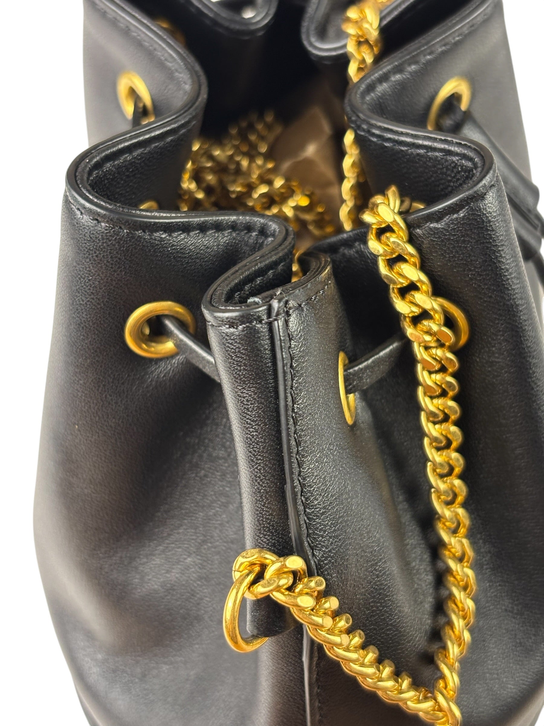 Valentino Black Leather Garavani Mini V Logo Signature Bucket Bag