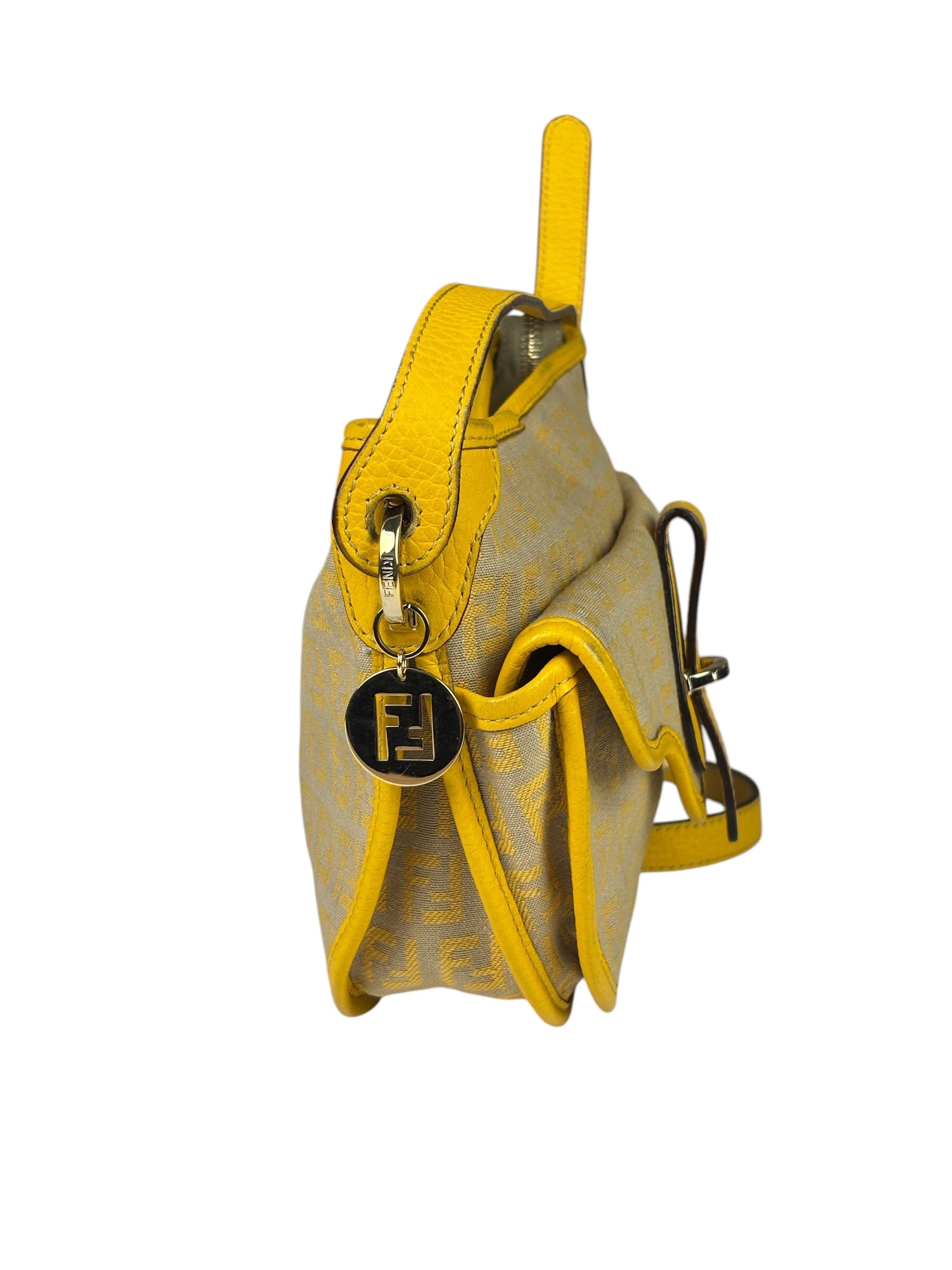 Fendi Yellow Leather Trim Zucca Crossbody Bag