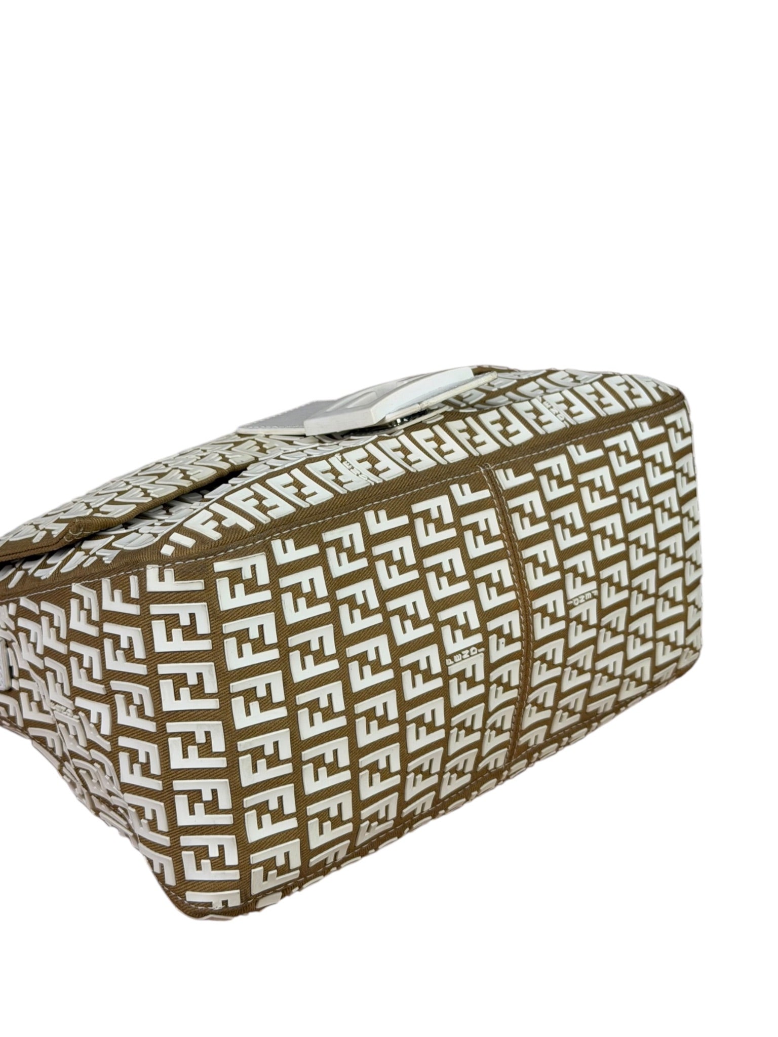 Fendi Vintage Beige Canvas Rubber FF Print Mamma Baguette