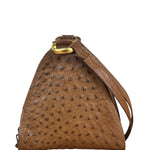 Loewe Vintage Brown Ostrich Print Leather Triangular Shoulder Bag