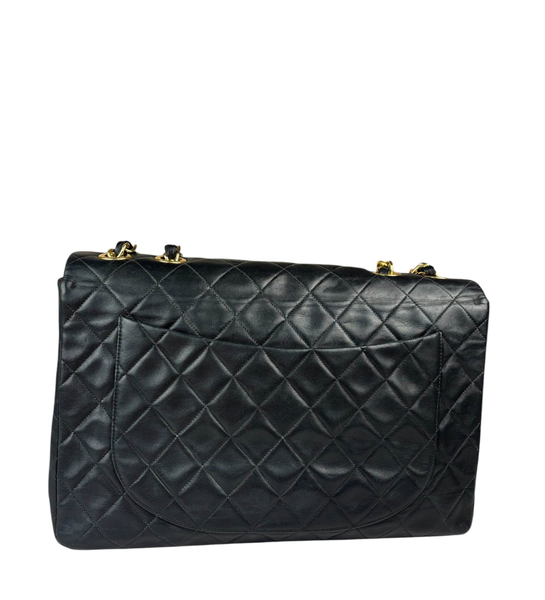 Chanel Black Quilted Leather Jumbo Flap Bag 1995