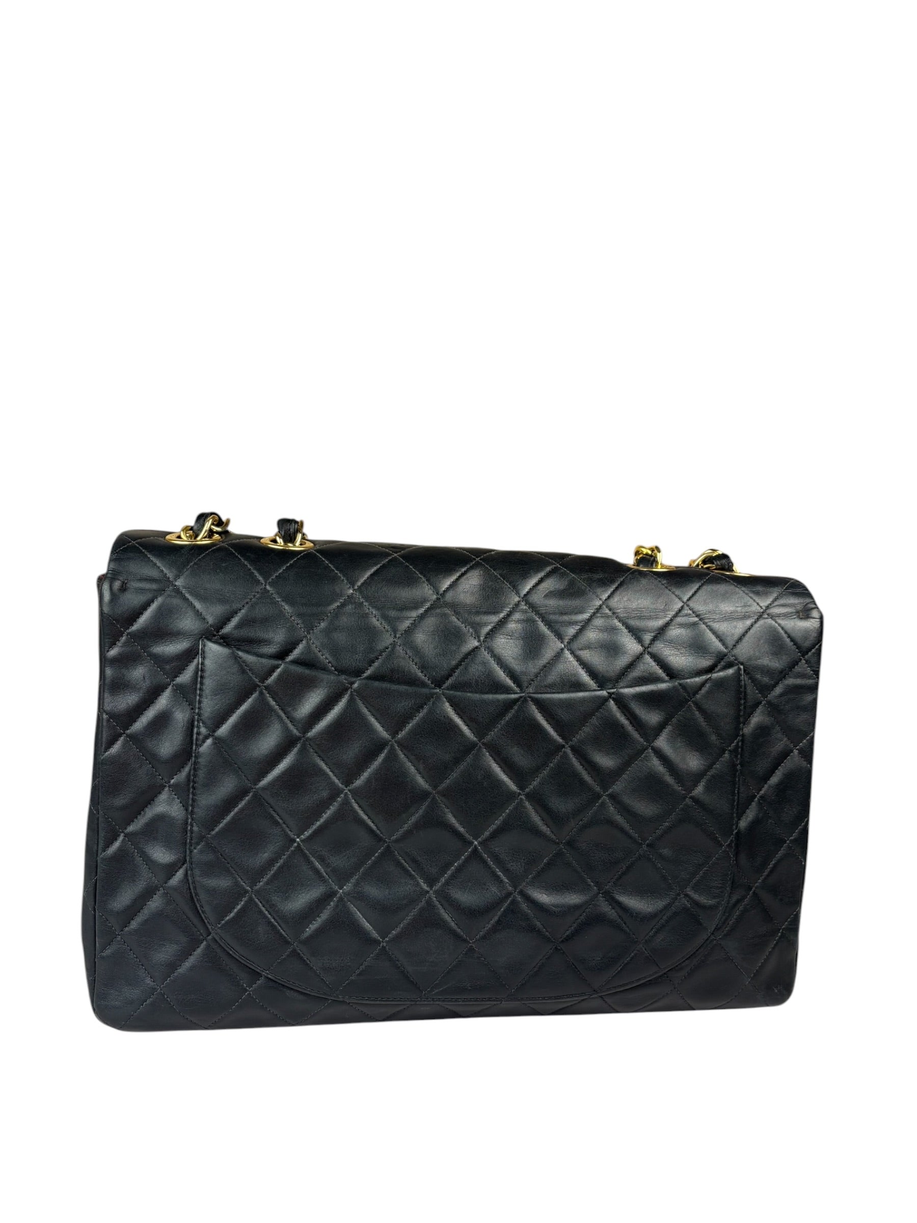 Chanel Black Quilted Leather Jumbo Flap Bag 1995