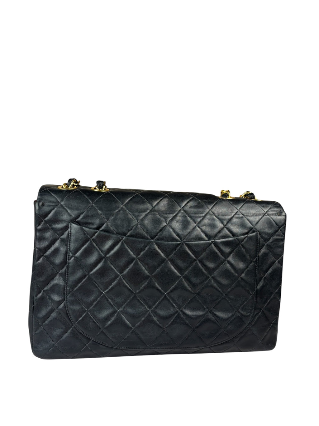 Chanel Black Quilted Leather Jumbo Flap Bag 1995