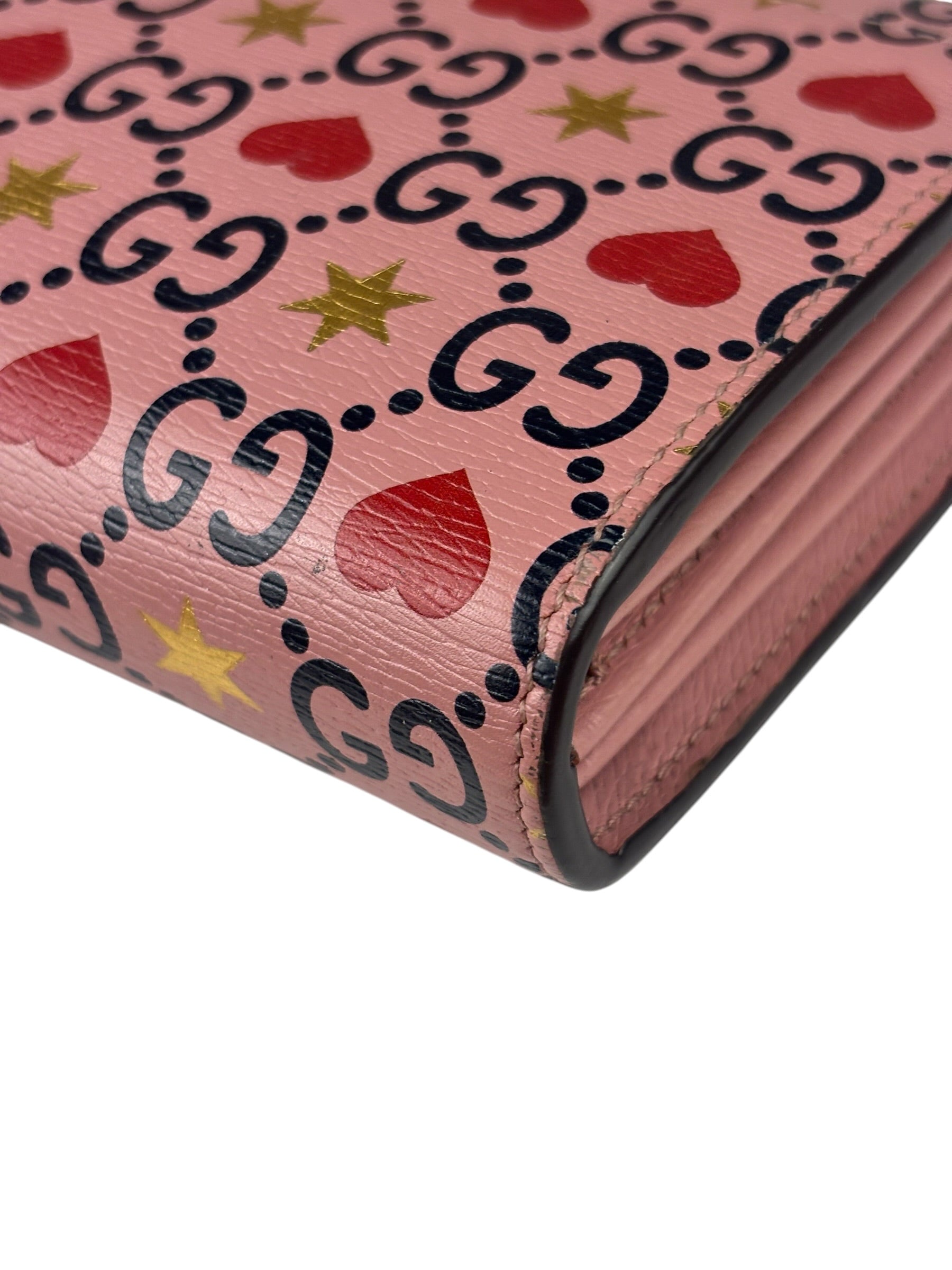 Gucci Pink Leather Dionysus GGCrystal Valentines Small Wallet On Chain