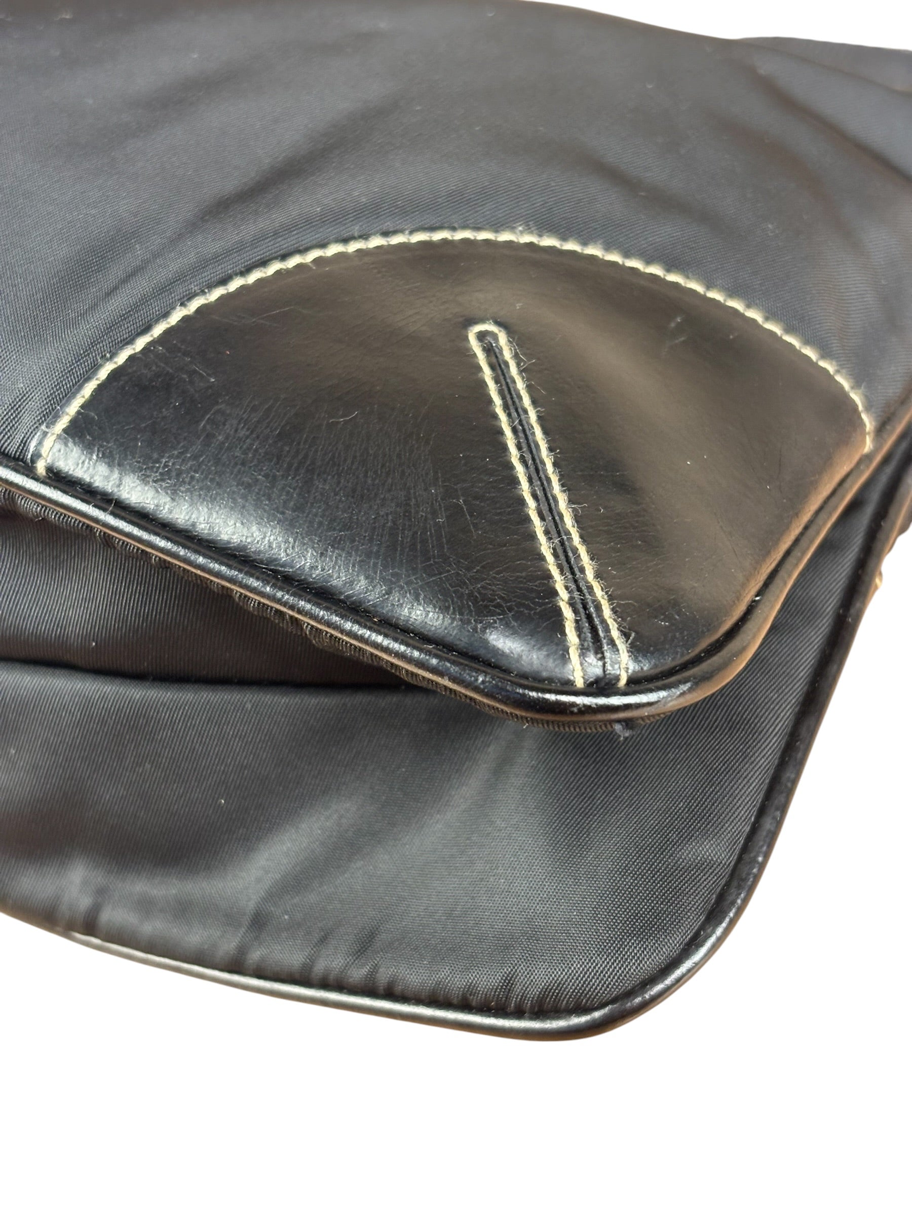Prada Black Tessuto Nylon Leather Trim Shoulder Bag