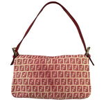 Fendi Red Leather Trim Zucca Baguette