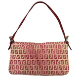 Fendi Red Leather Trim Zucca Baguette