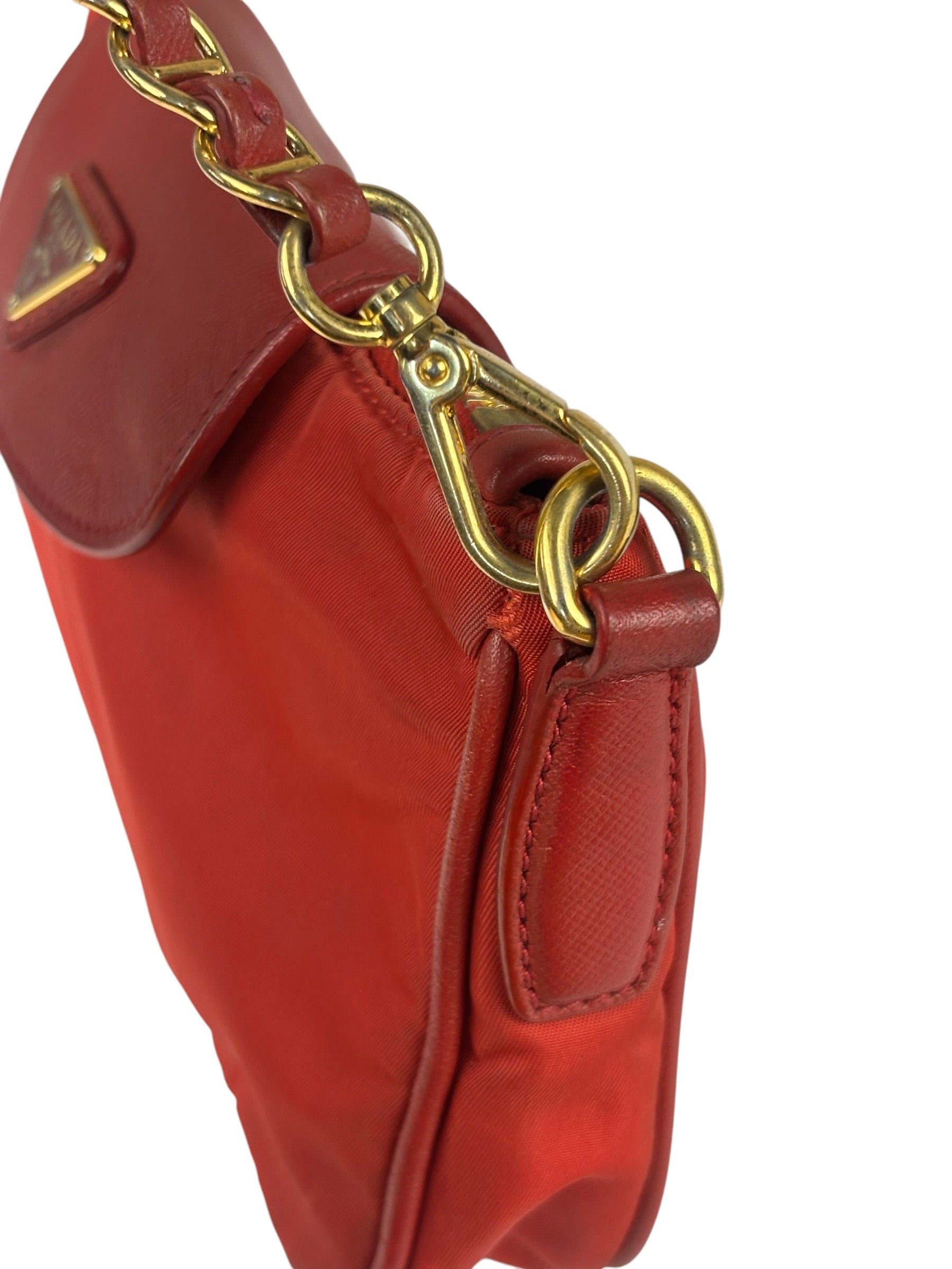 Prada Red Tessuto Nylon/Saffiano Leather Trim Two-Way Bag