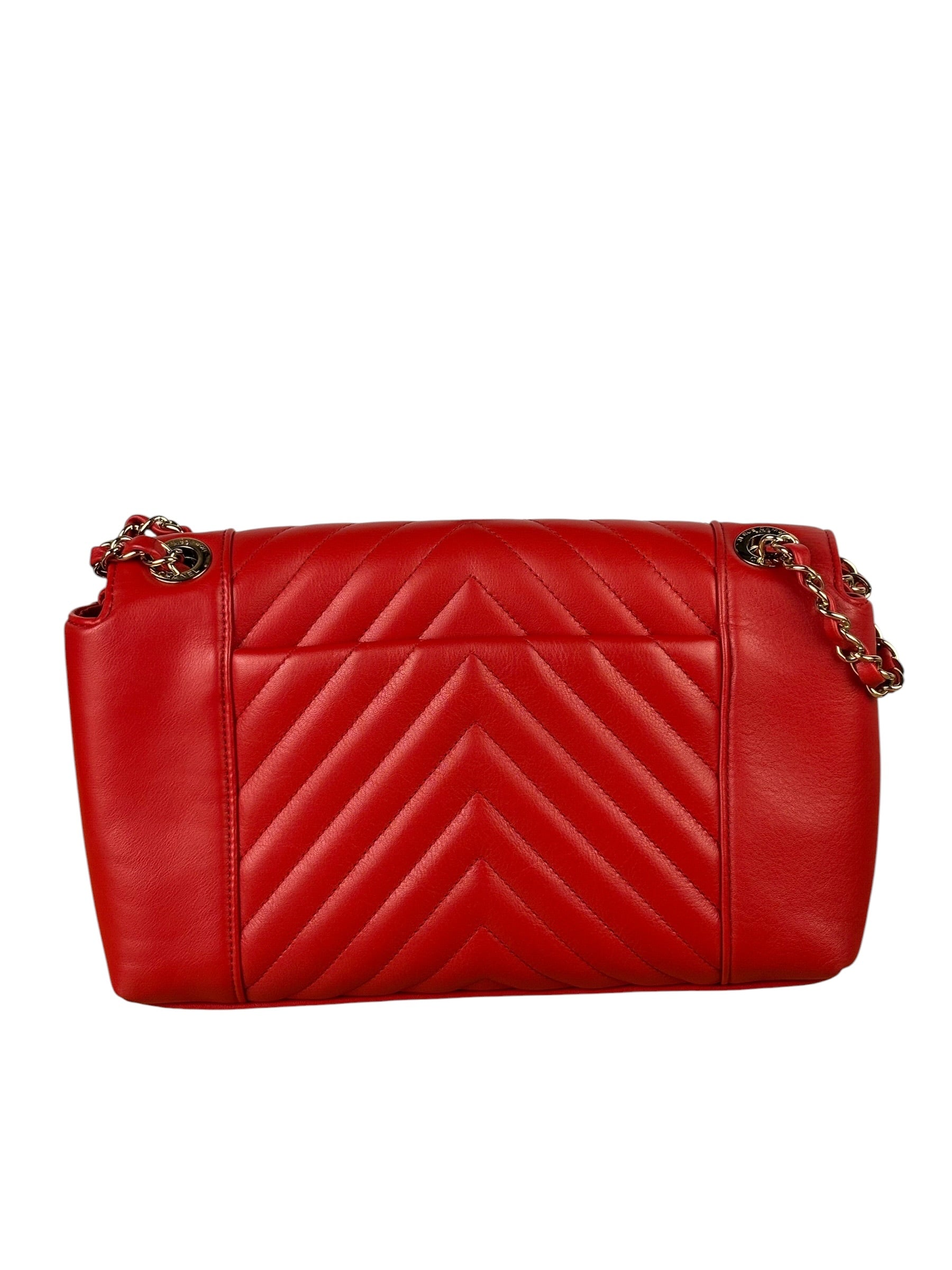 Chanel Red Chevron Leather Flap Bag 2019