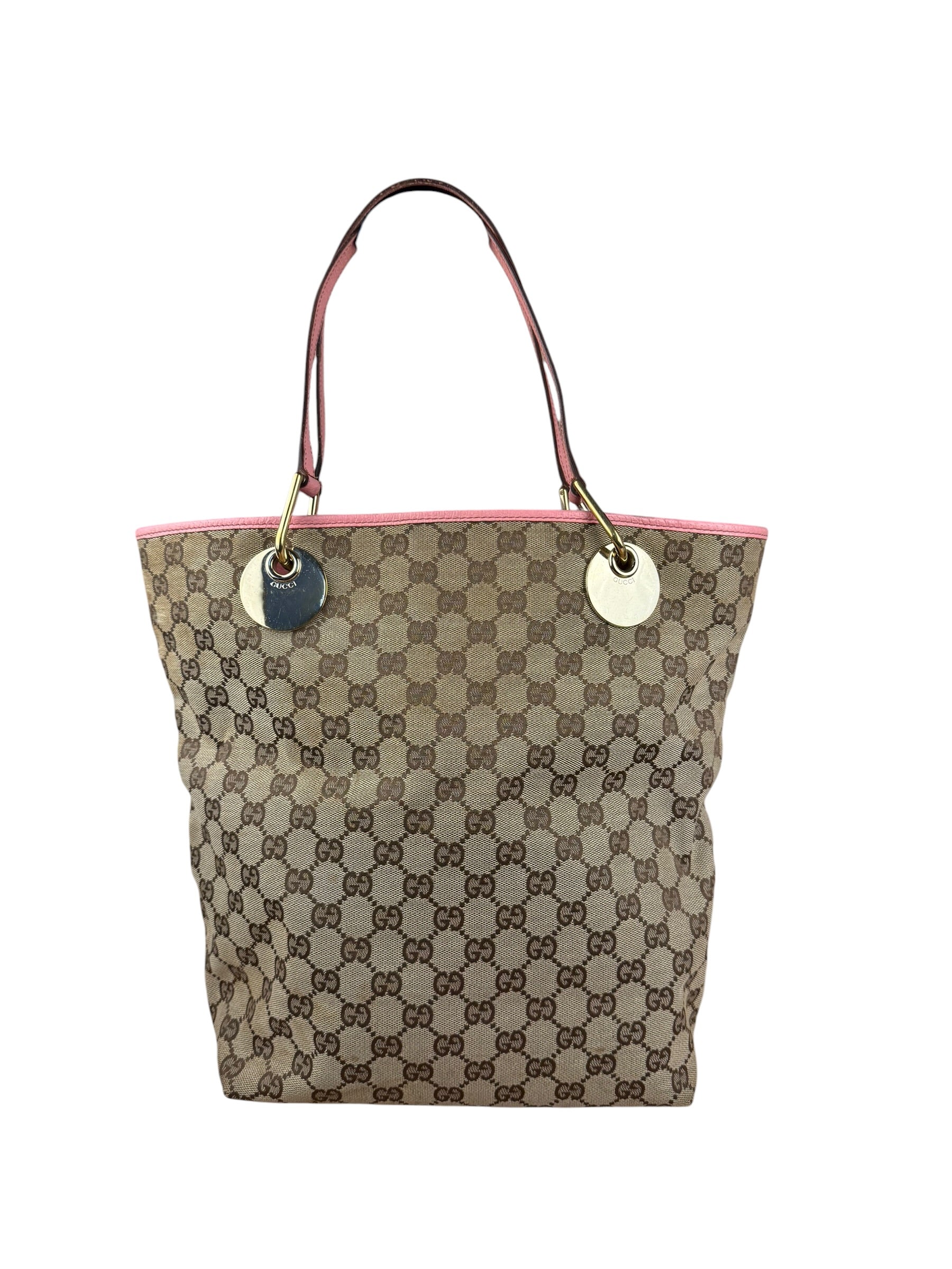 Gucci GG Pink Leather Canvas Eclipse Tote Bag