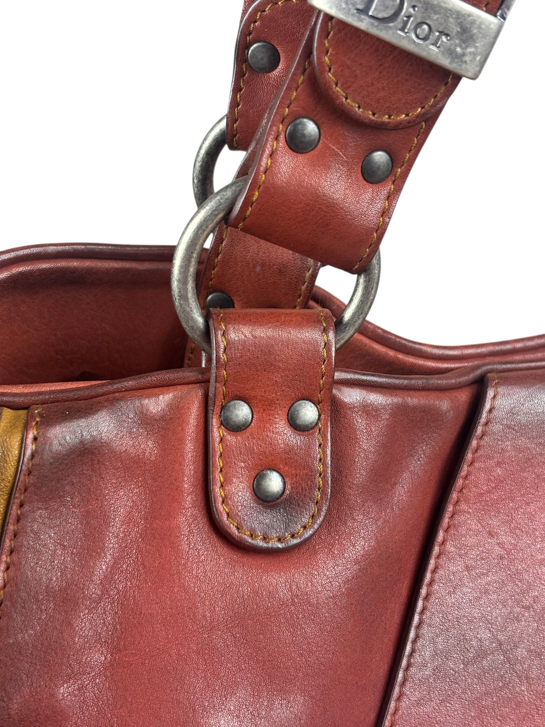 Christian Dior Burgundy Leather Gaucho Saddle Large Shoulder Bag