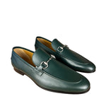 Gucci Green Leather Jordaan Horsebit Loafers