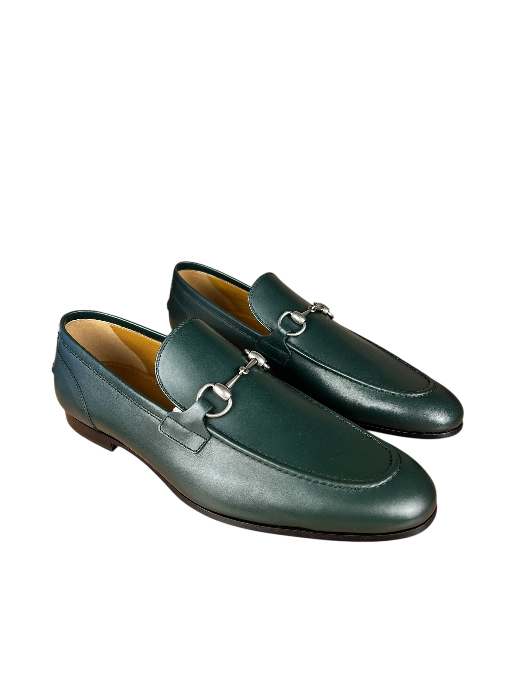 Gucci Green Leather Jordaan Horsebit Loafers