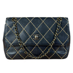 Chanel Vintage Navy Blue Leather Wild Stitch Surpique Flap Bag 2001