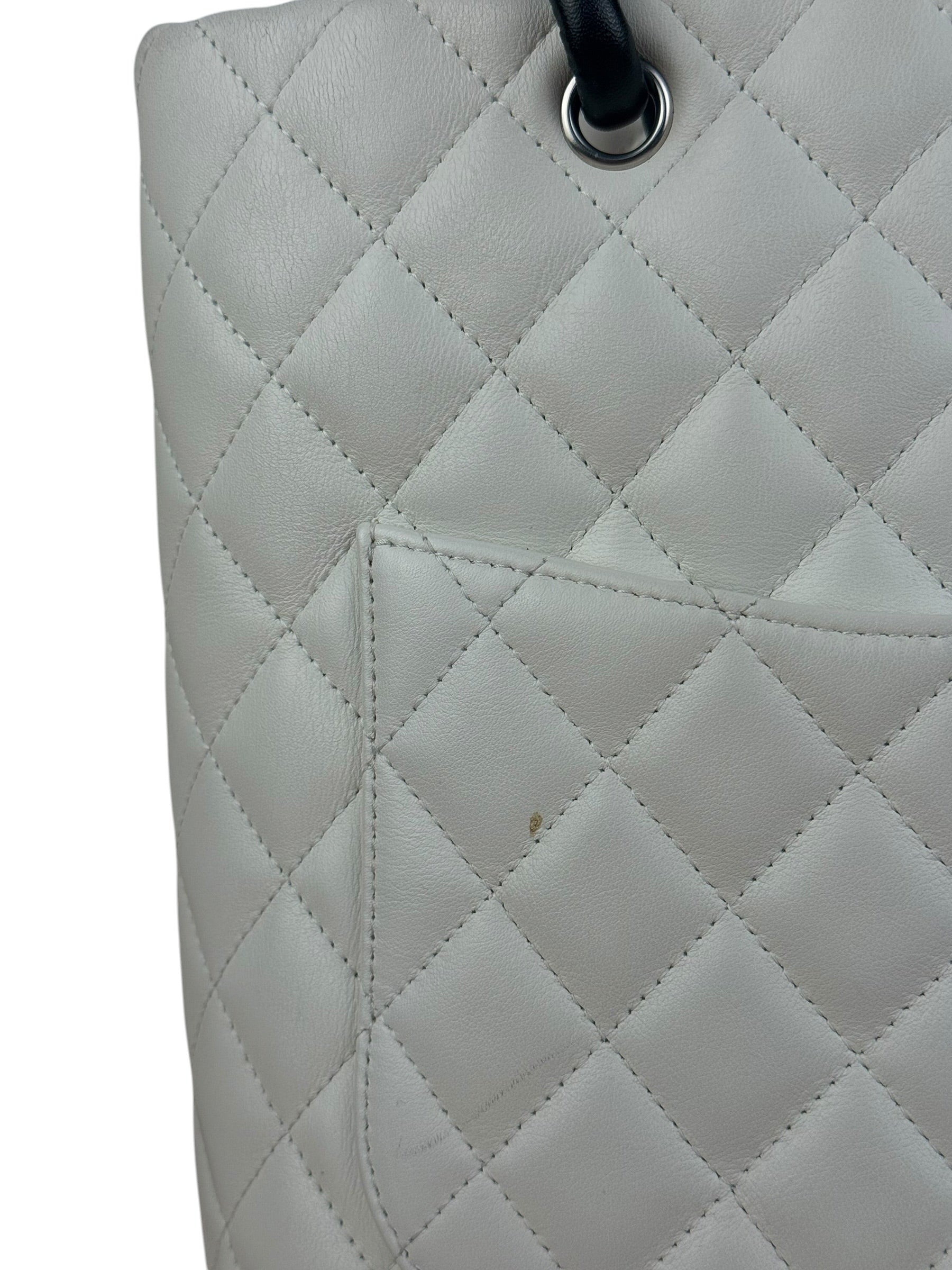Chanel Vintage White Quilted CC Snake Cambon Ligne Tote 2004