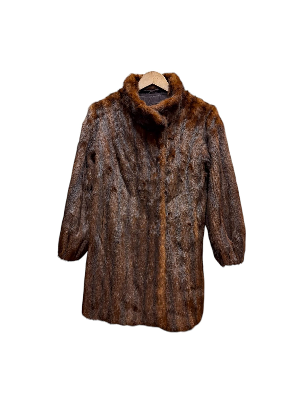 Vintage Vertically Brown Worked Mink Fur Coat