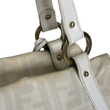 Fendi White Leather PVC Coated Zucca Spalmati Chef Shoulder Bag