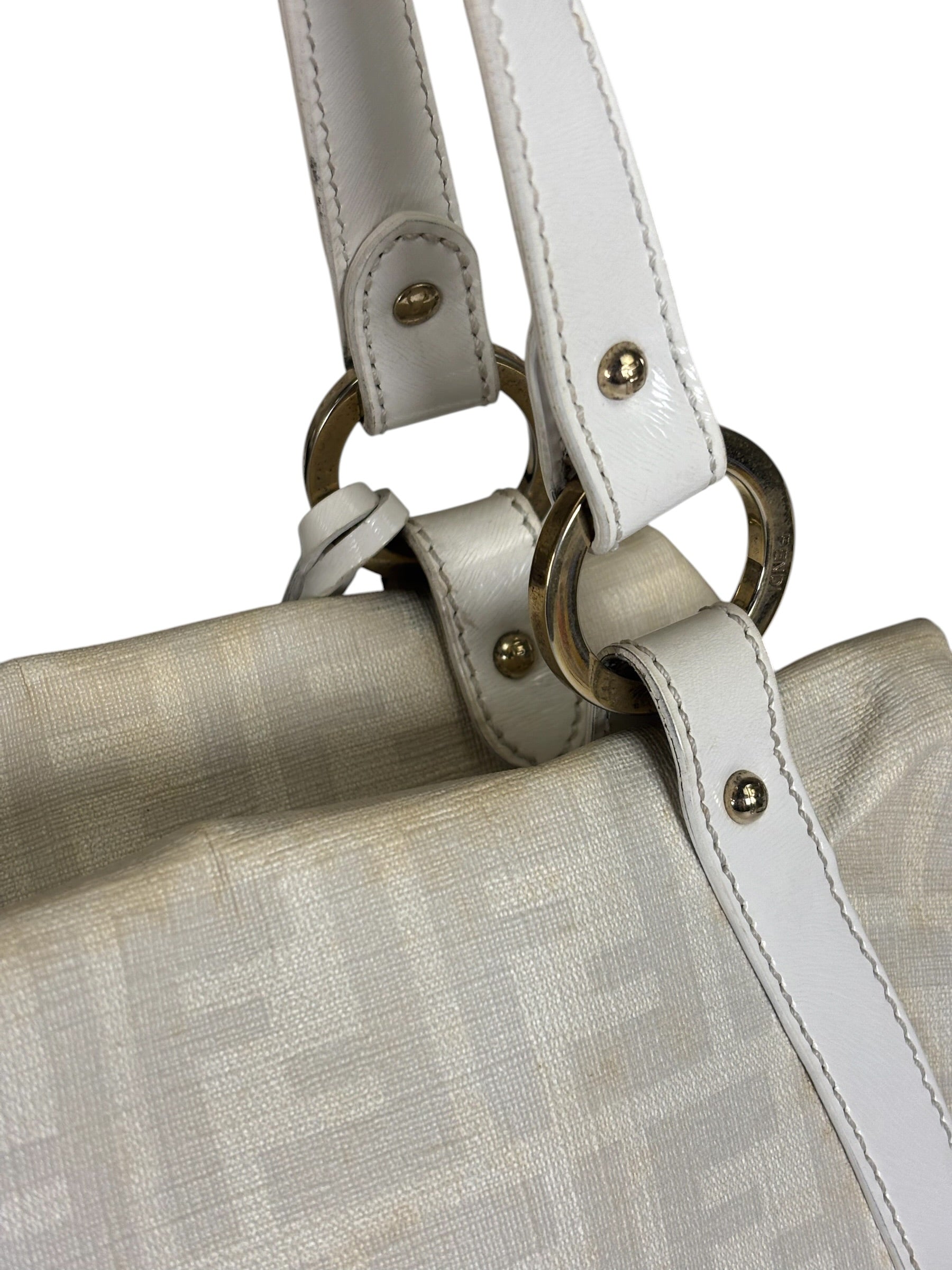 Fendi White Leather PVC Coated Zucca Spalmati Chef Shoulder Bag