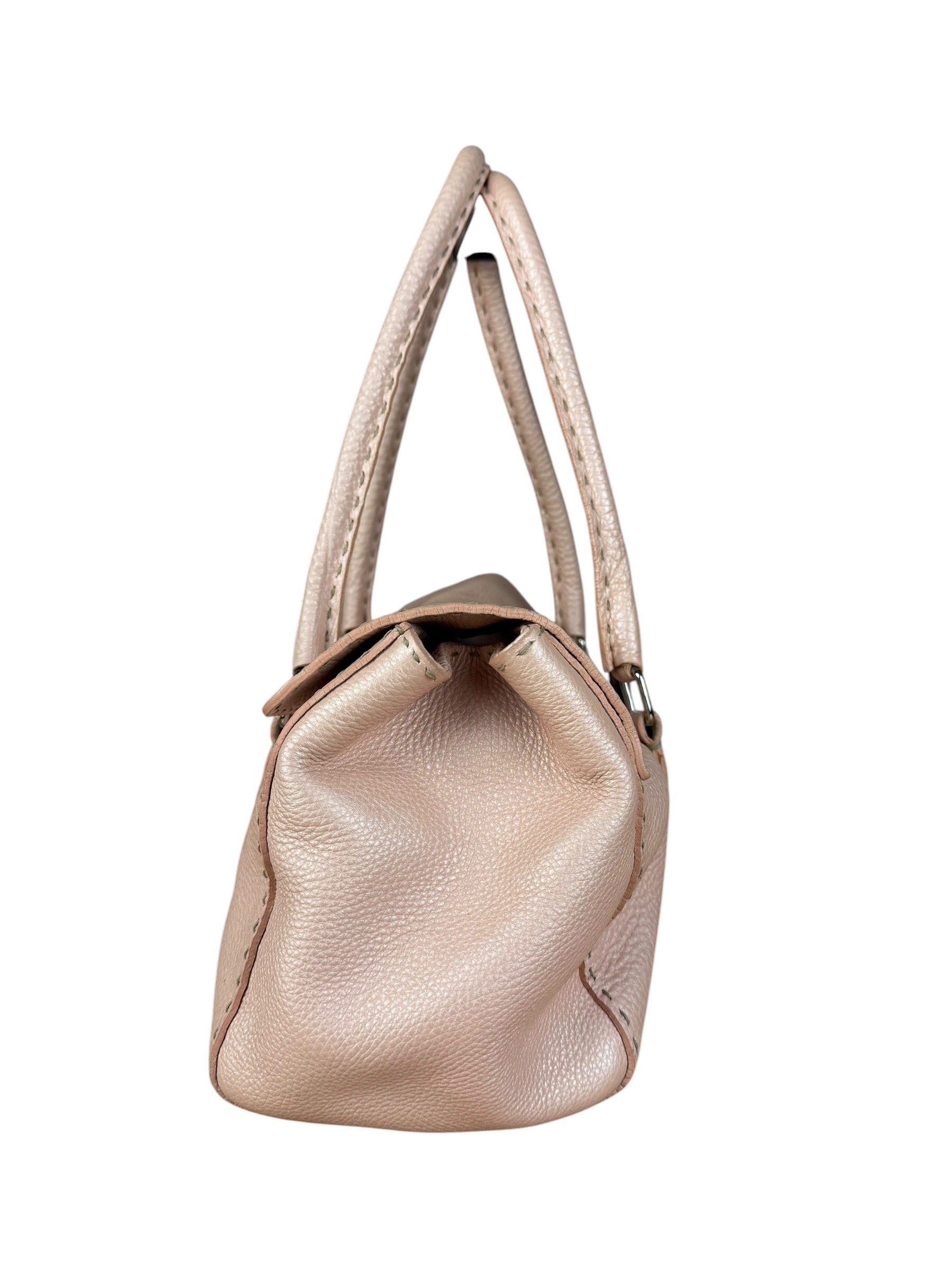 Fendi Light Pink Metallic Vintage Selleria Stitch Lina Handbag