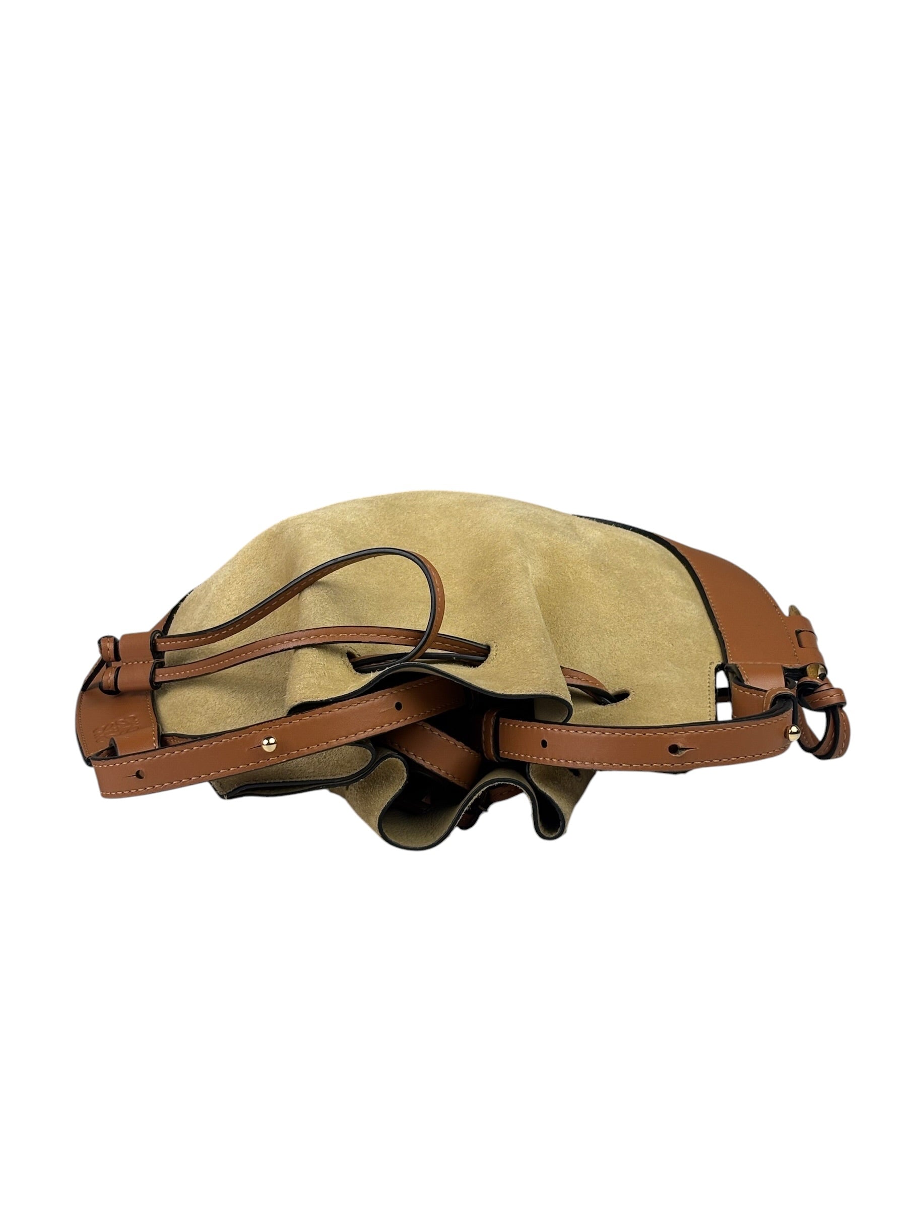 Loewe Brown/Beige Suede/Leather Trim Horseshoe Shoulder Bag
