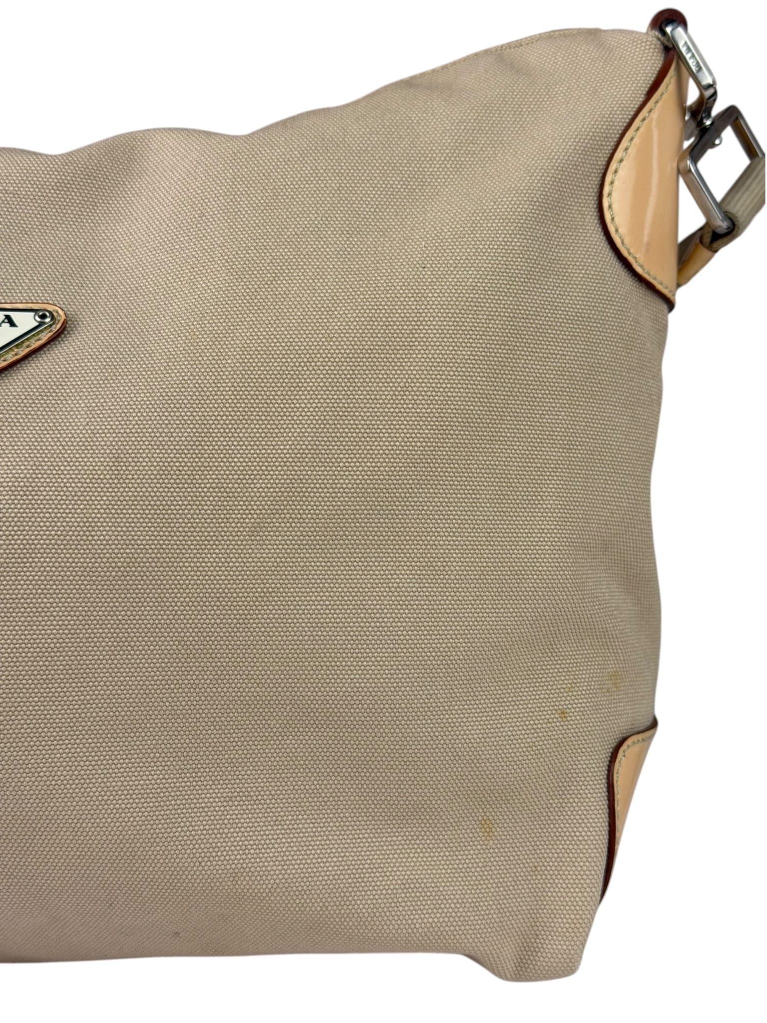 Prada Beige Cloth/Patent Leather Trim Shoulder Bag