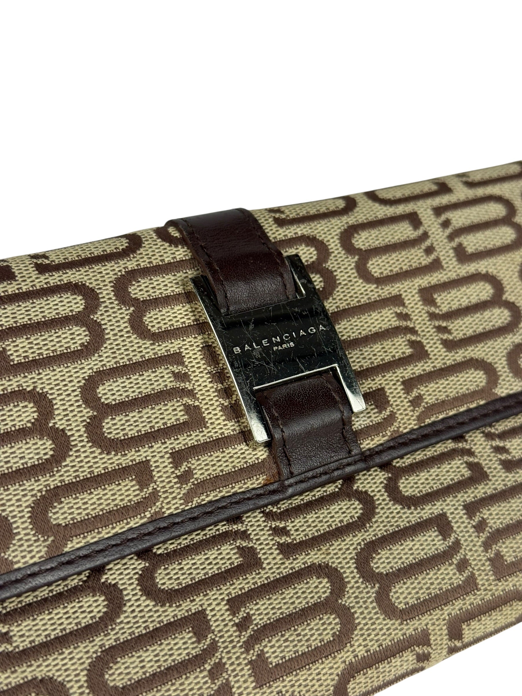 Balenciaga Vintage Brown Canvas Logo Long Wallet