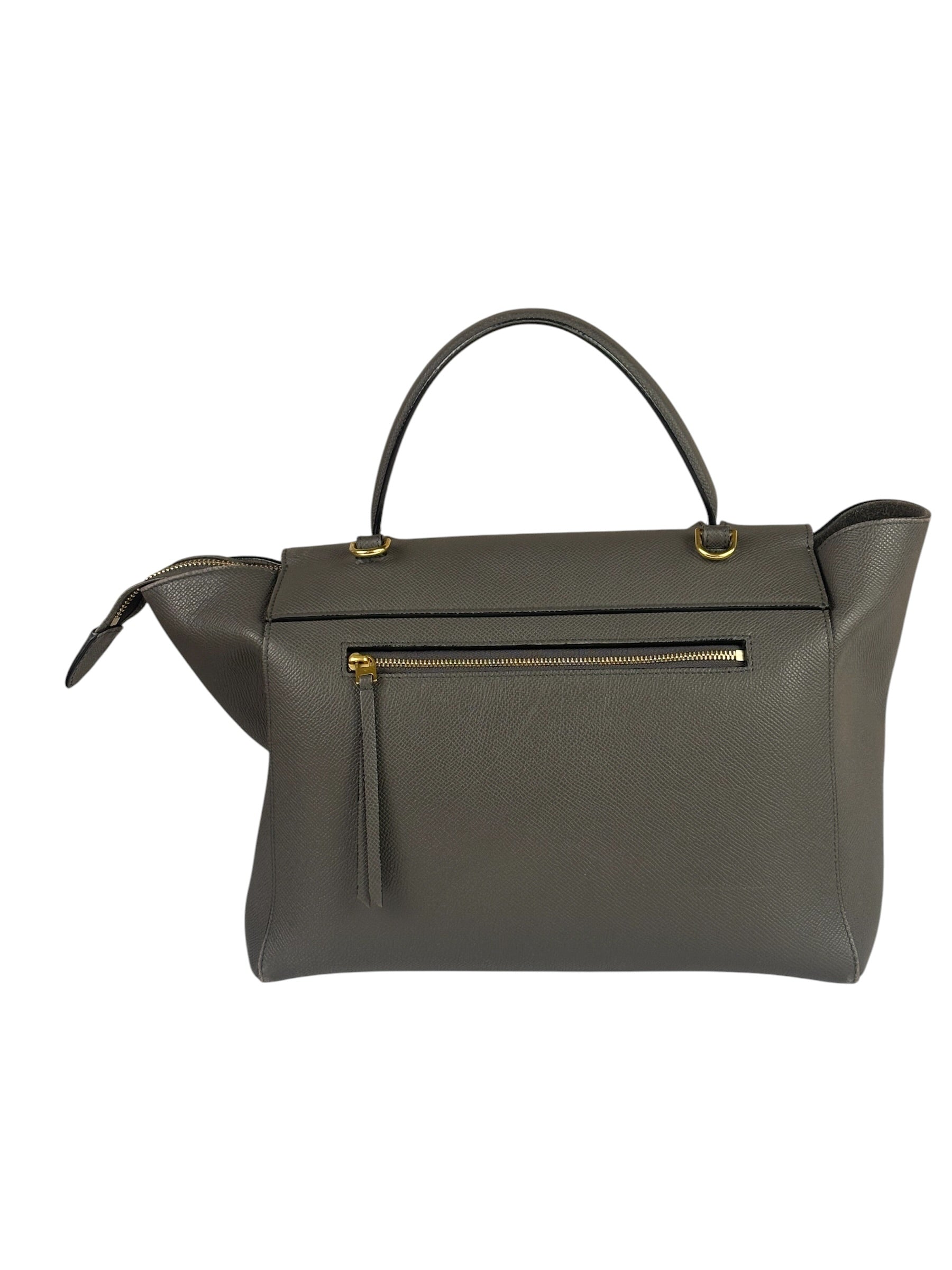 Celine Grey Grained Calfskin Belt Shoulder Bag
