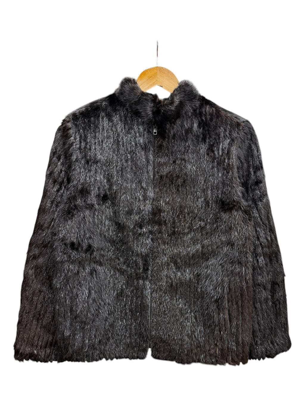 Vintage Saga Dark Brown Mink Zip-Up Striped Coat