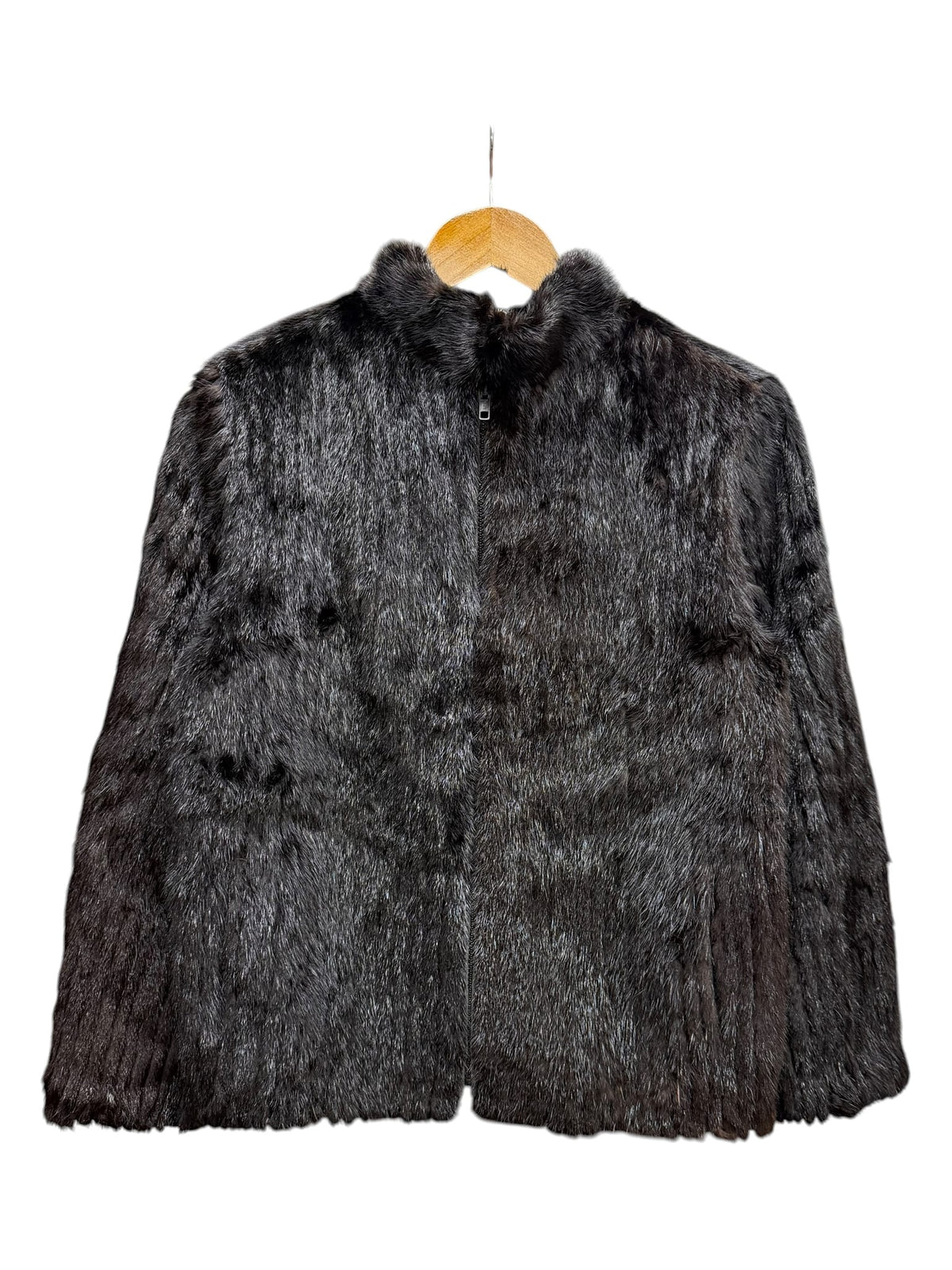 Vintage Saga Dark Brown Mink Zip-Up Striped Coat