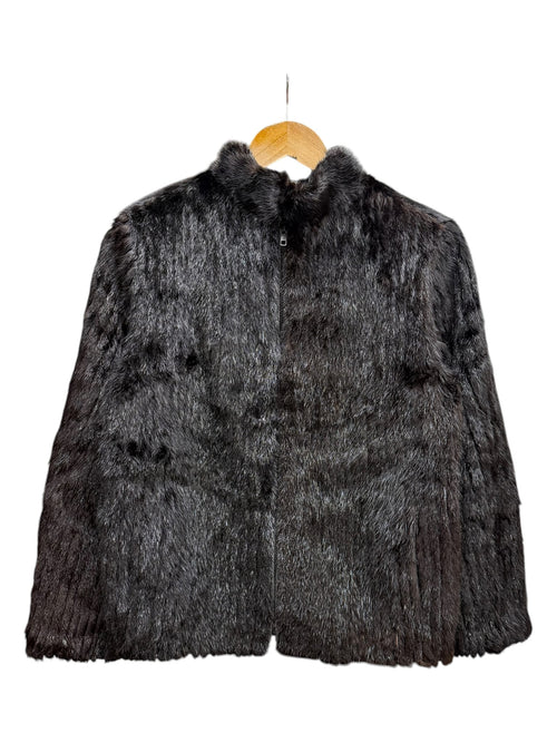 Vintage Saga Dark Brown Mink Zip-Up Striped Coat