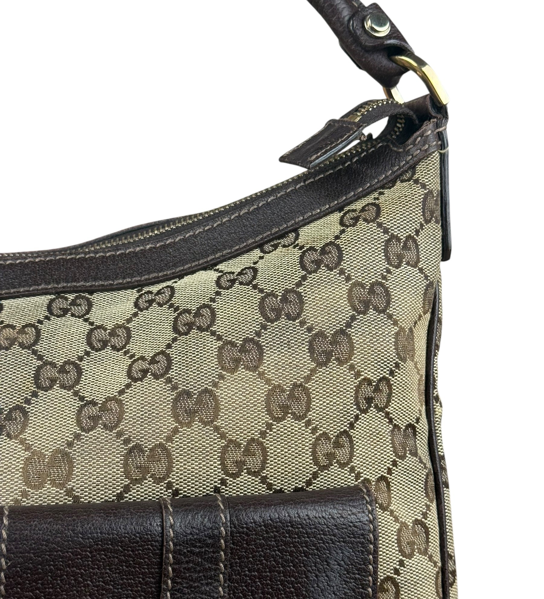 Gucci Vintage Brown Canvas GG Shoulder Bag