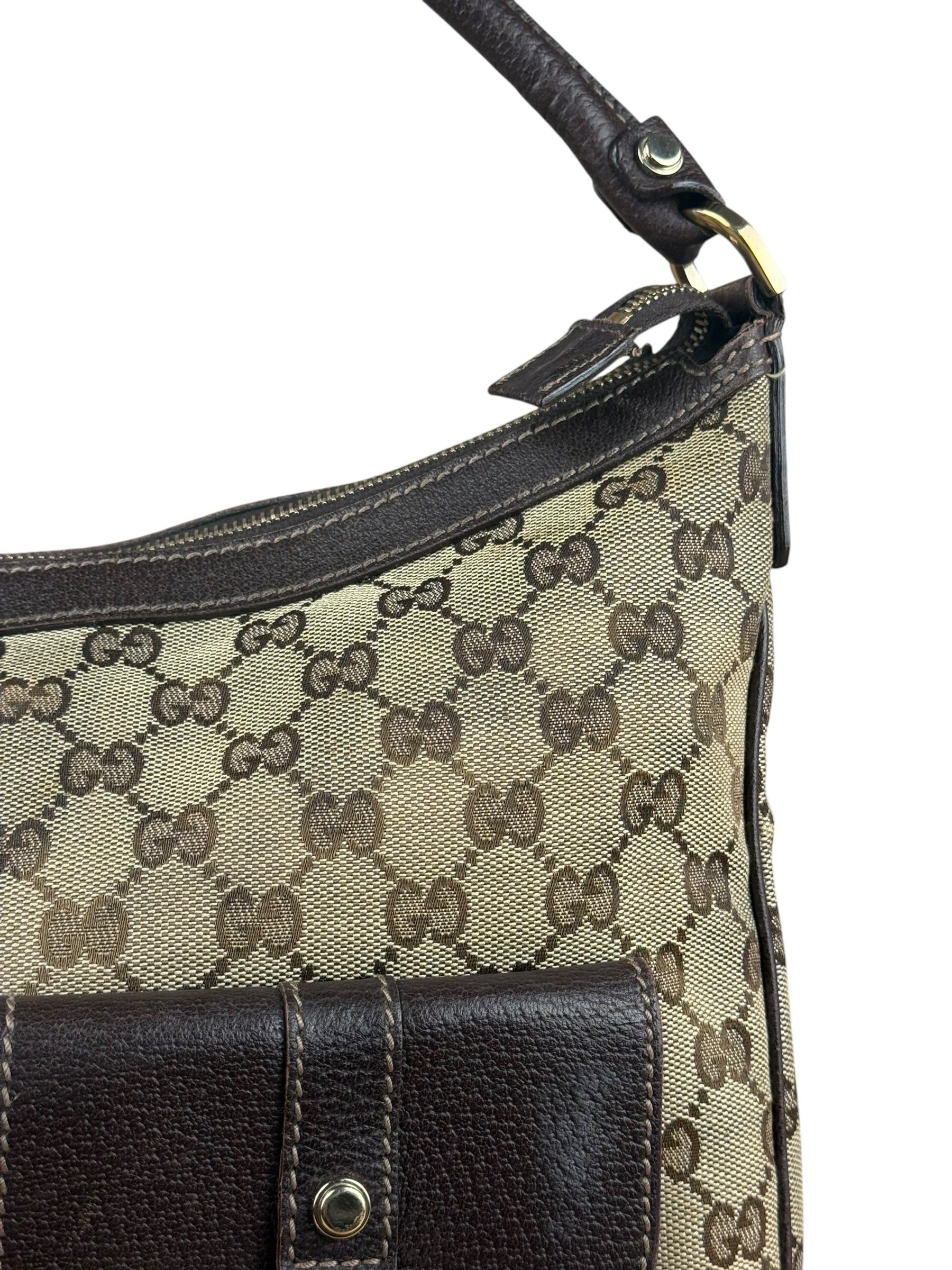 Gucci Vintage Brown Canvas GG Shoulder Bag
