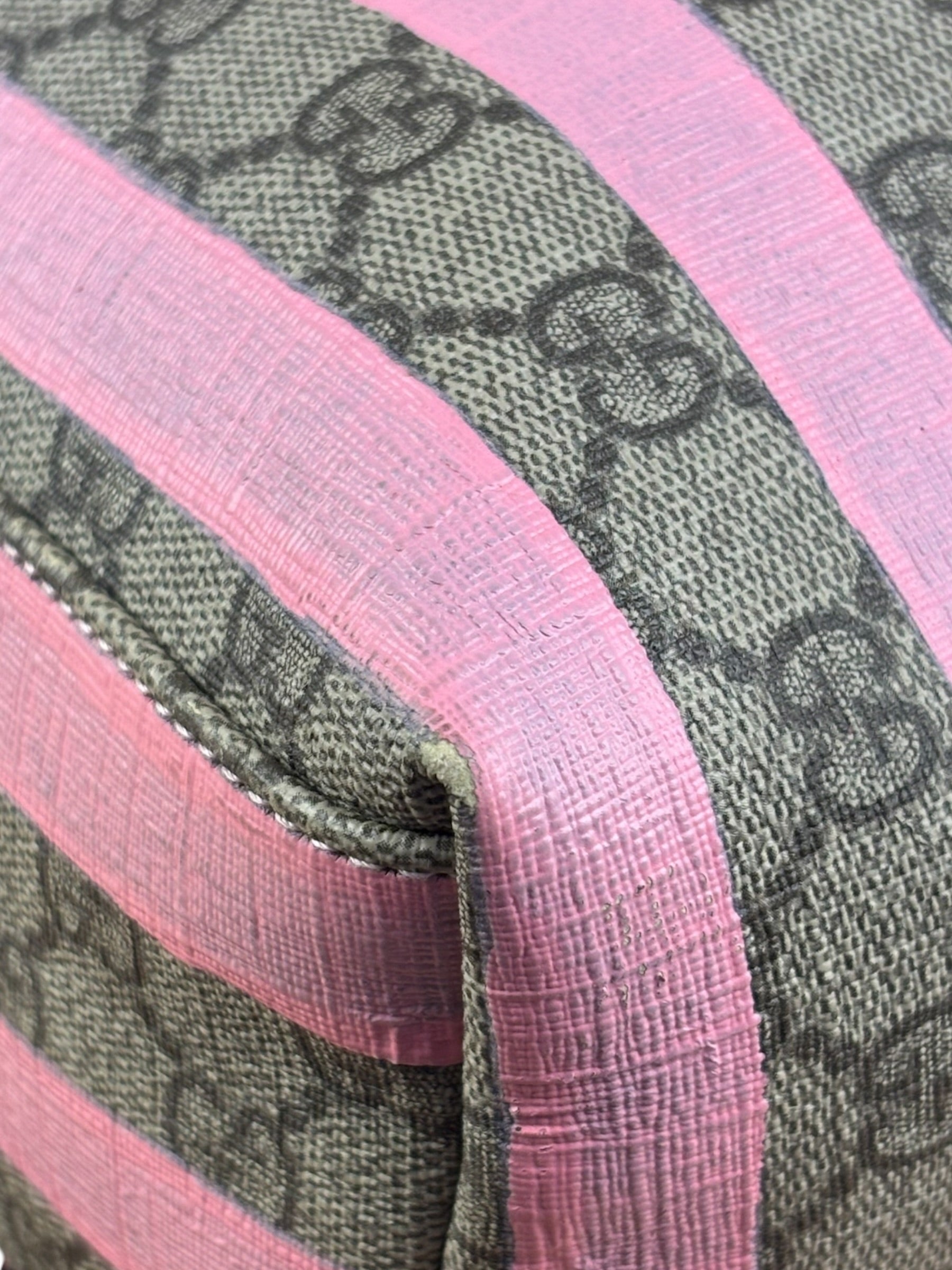 Gucci Pink Stripped Kids GG Supreme Canvas Backpack
