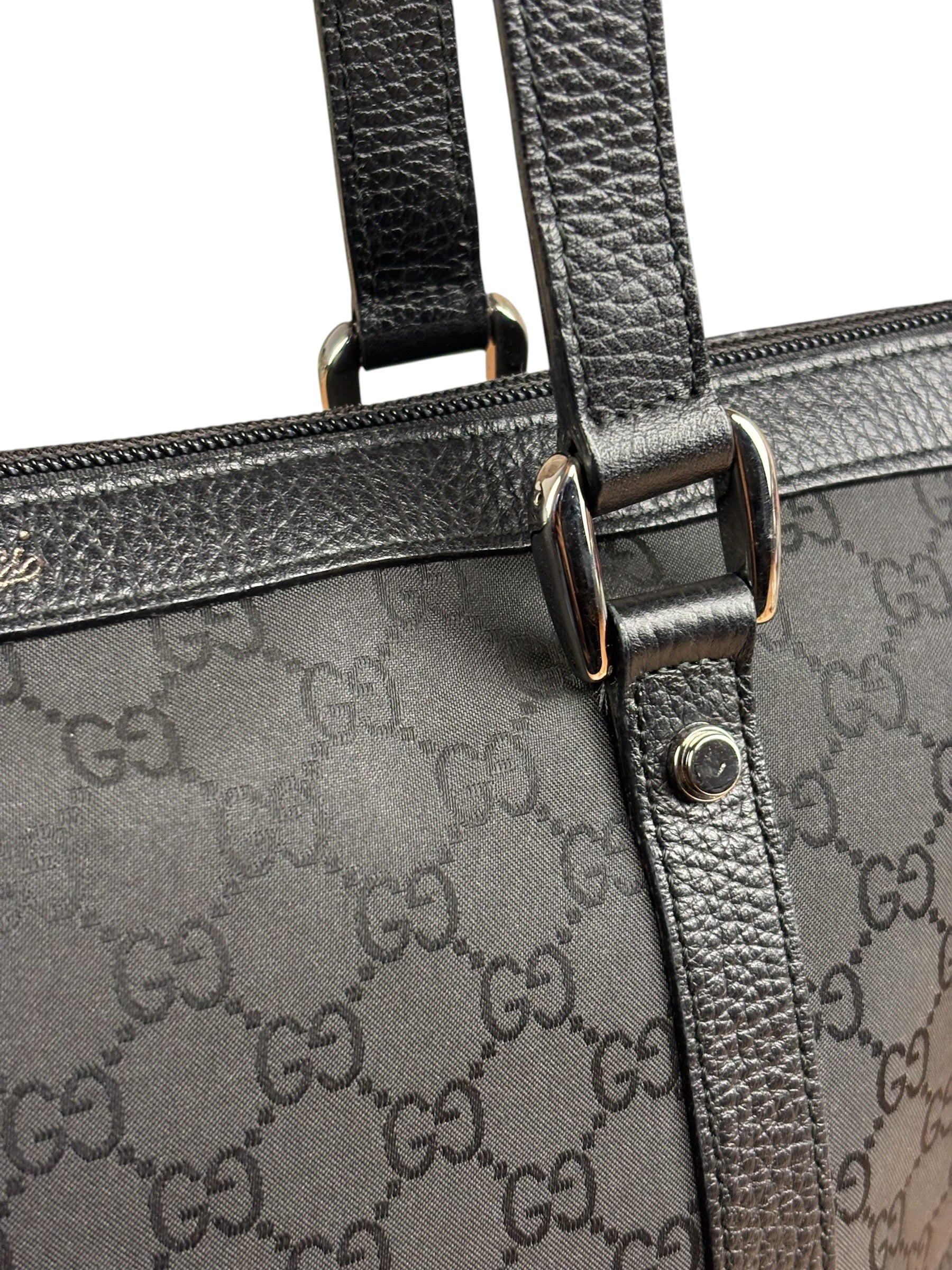 Gucci Black Leather Trim GG Canvas Abbey Zip Tote Bag