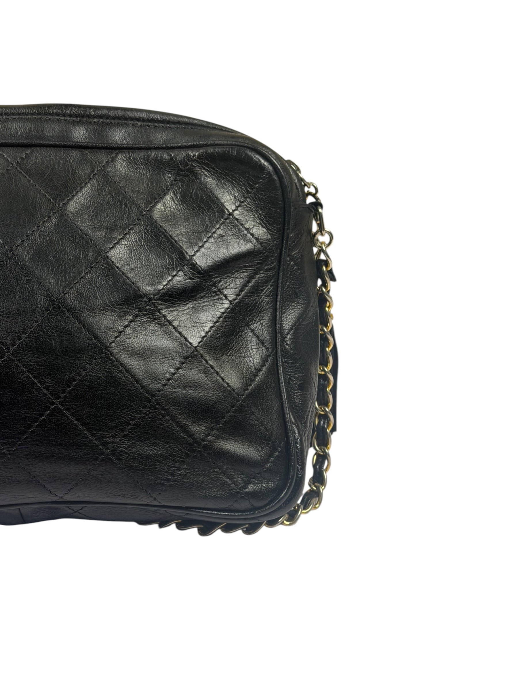 Chanel Vintage Black Quilted Lambskin Camera Bag 1986