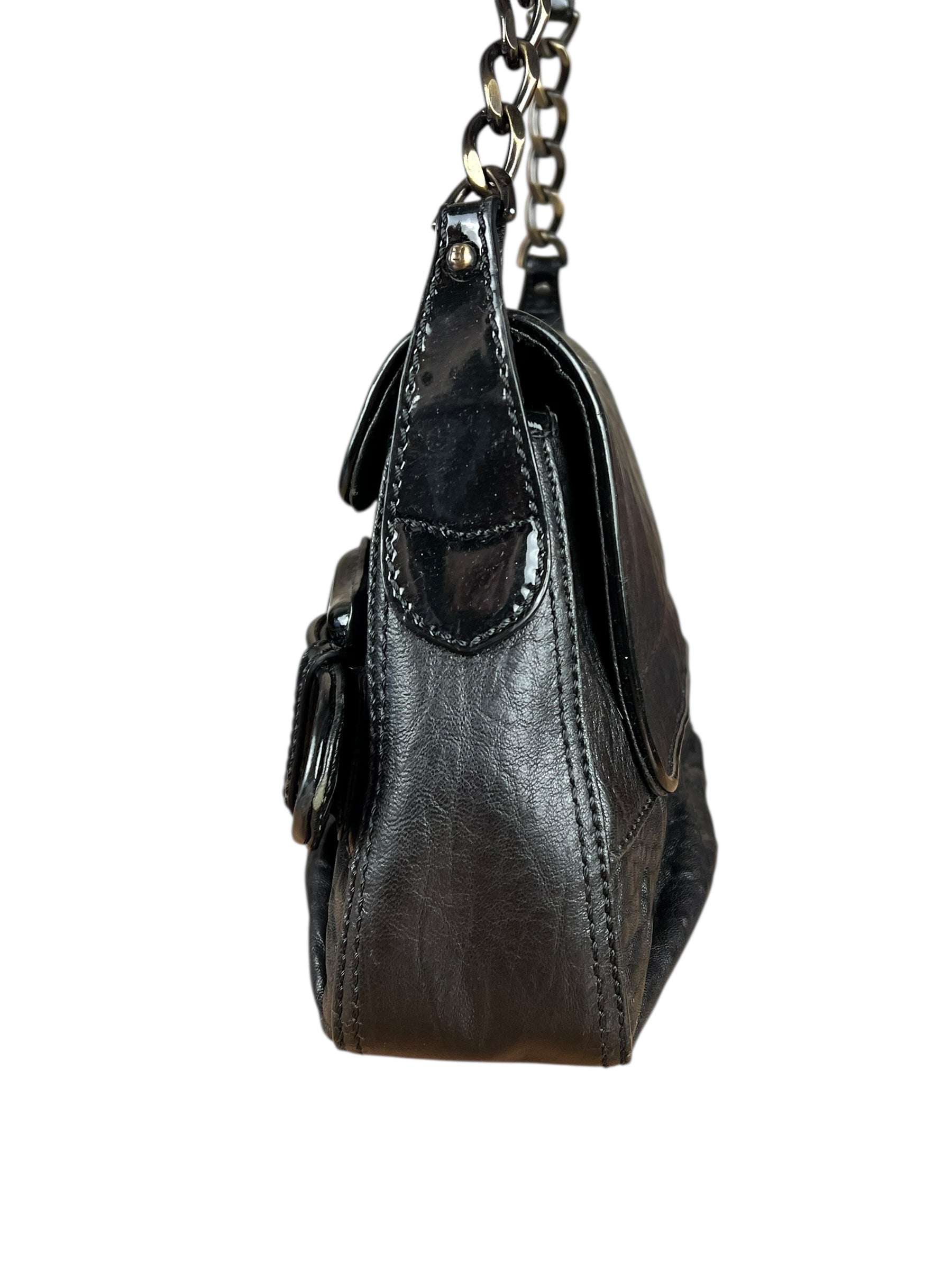 Fendi Black Patent Buckle Leather Shoulder Bag