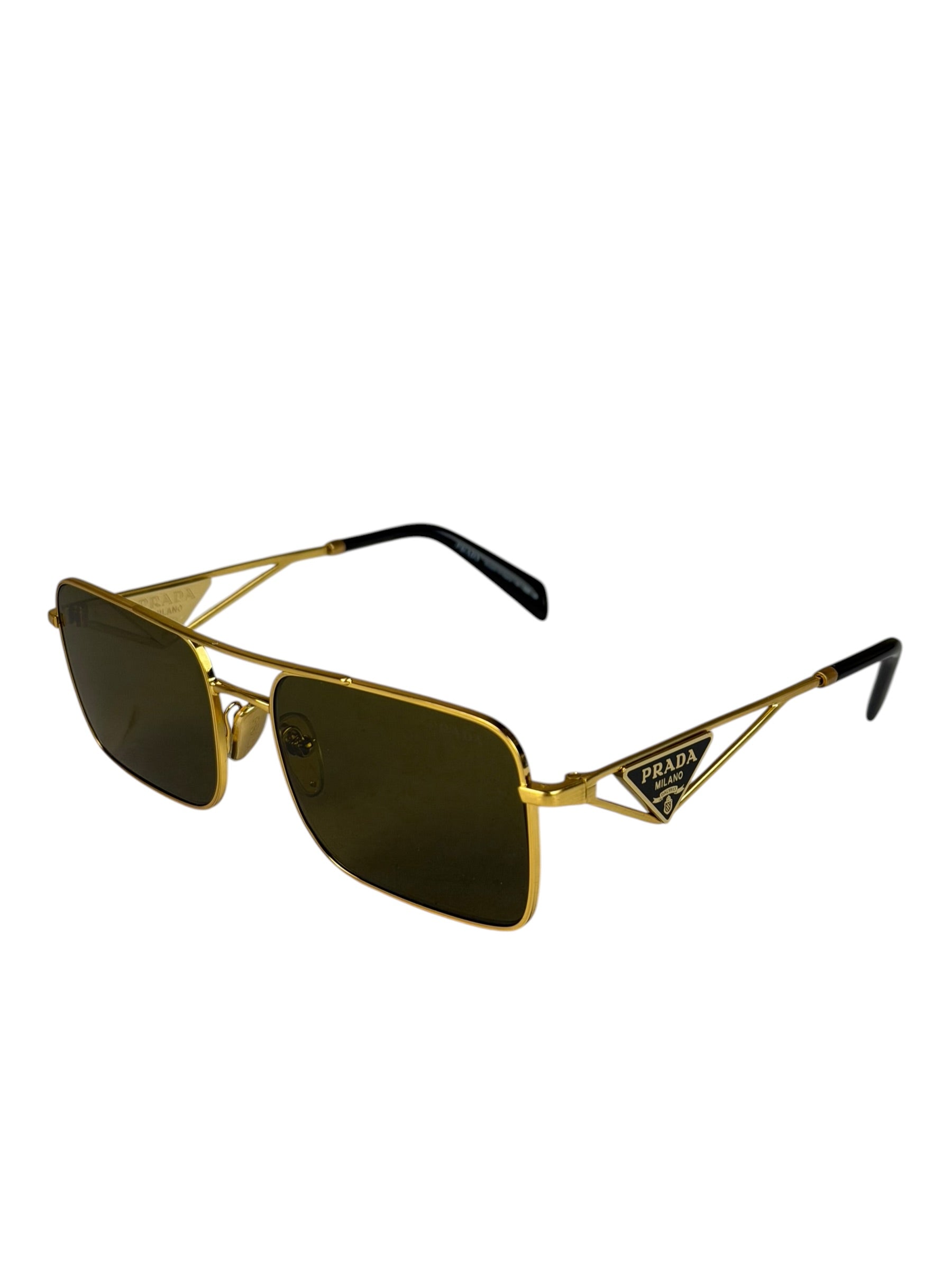 Prada Black/Gold PR A52S Rectangular Sunglasses