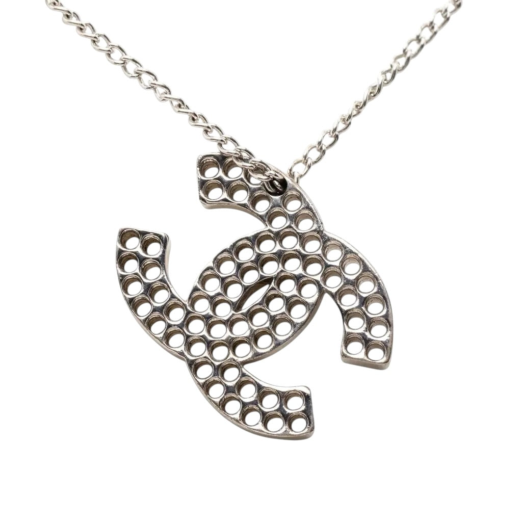 Chanel Vintage Silver Coco Mark Punched Chain Necklace