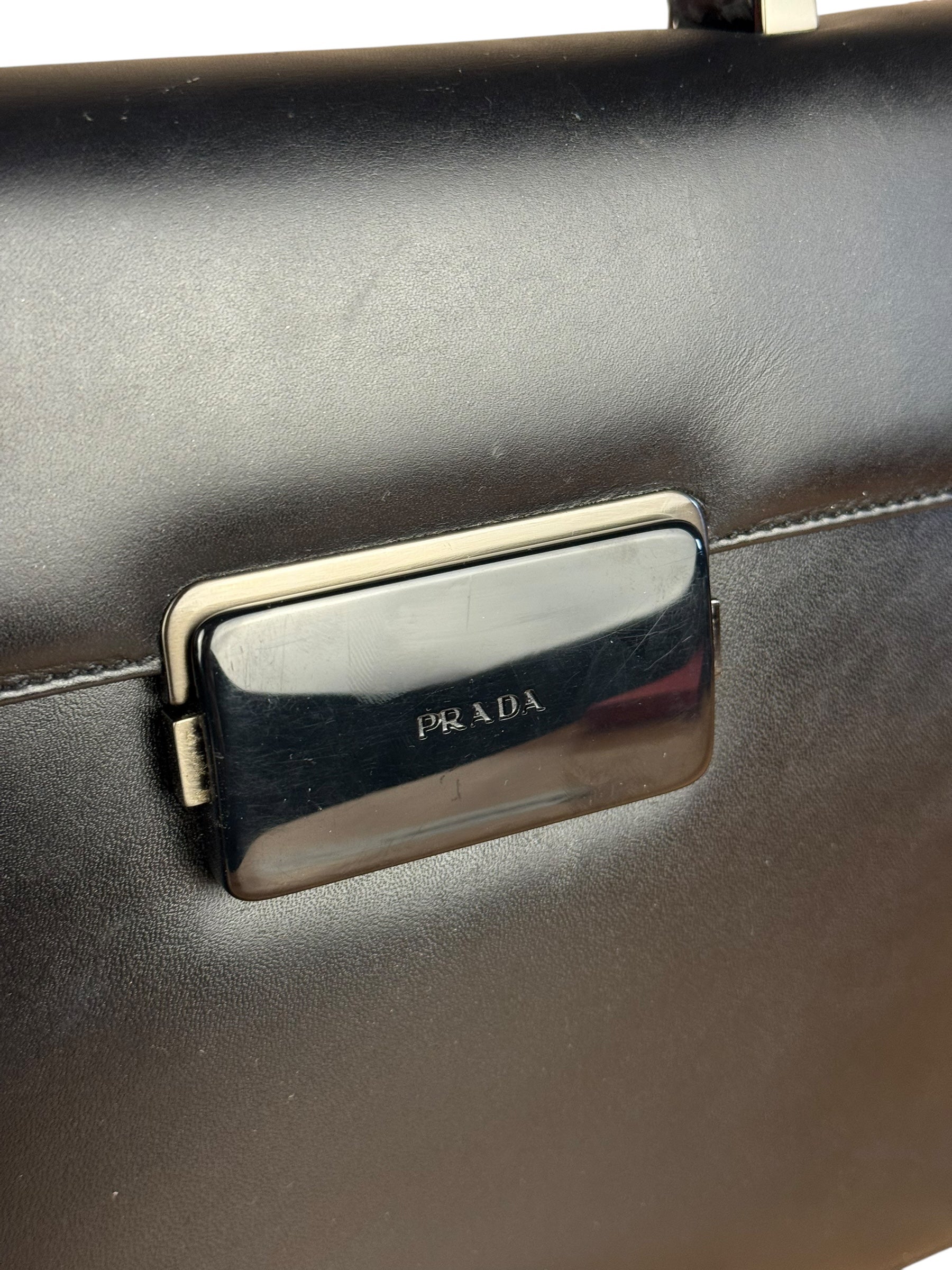 Prada Vintage Black Leather Top Handle Bag