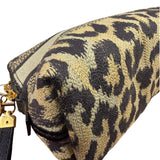 Christian Dior Beige Woven Leopard Print Cosmetic Pouch
