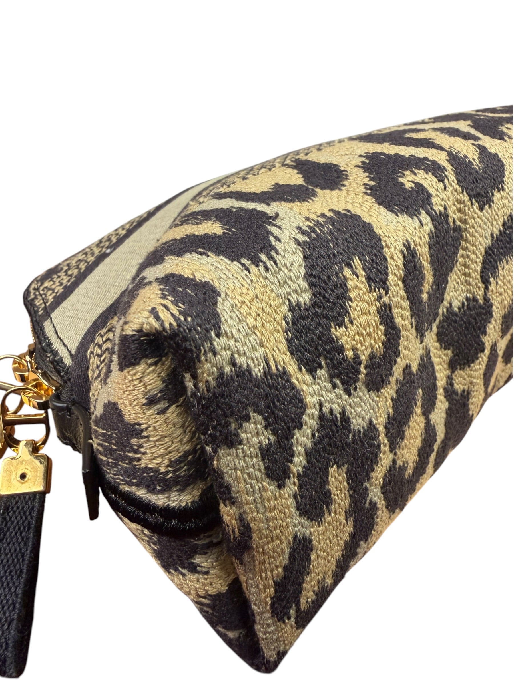 Christian Dior Beige Woven Leopard Print Cosmetic Pouch